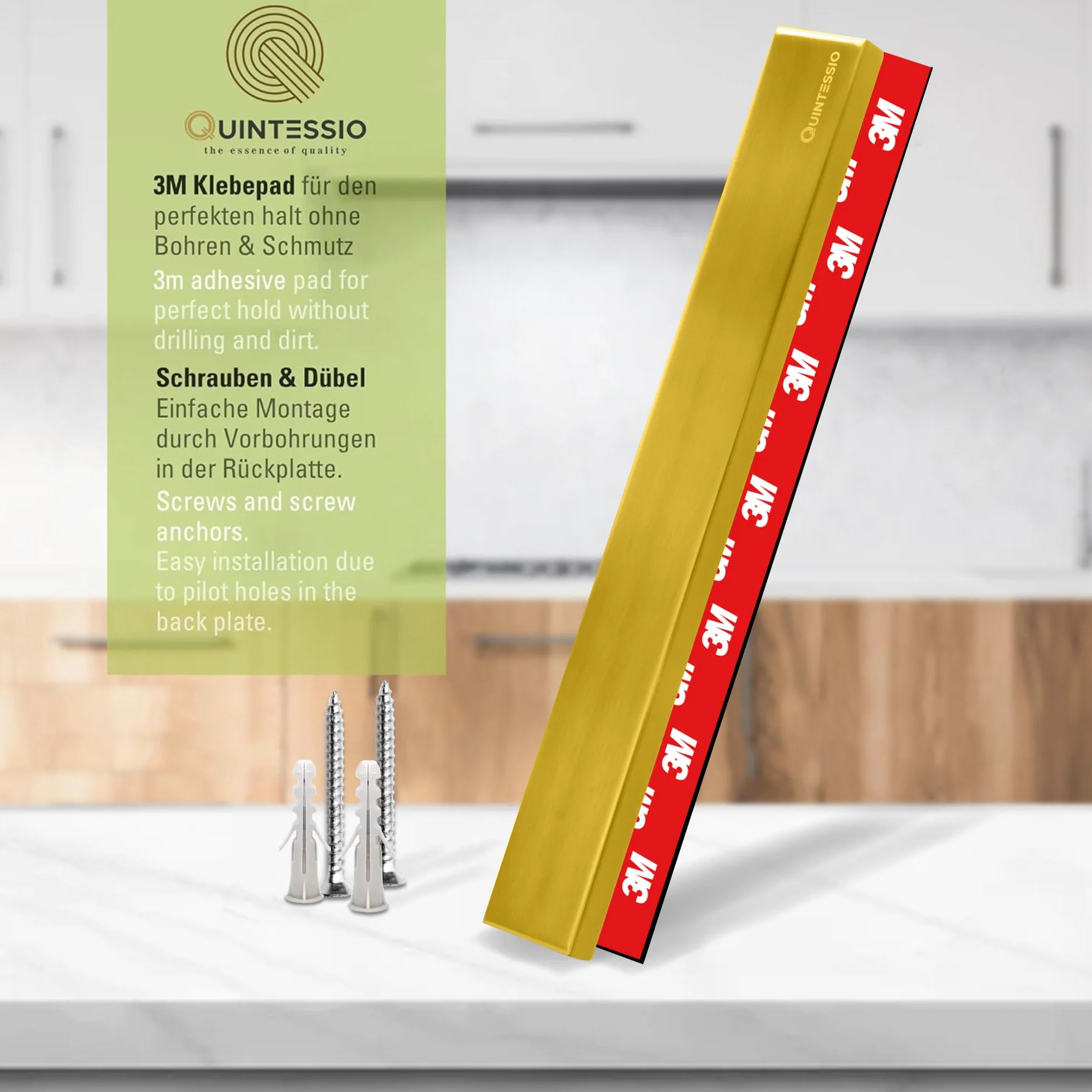 QUINTESSIO Barra magnética para cuchillos acero inoxidable 40 cm oro