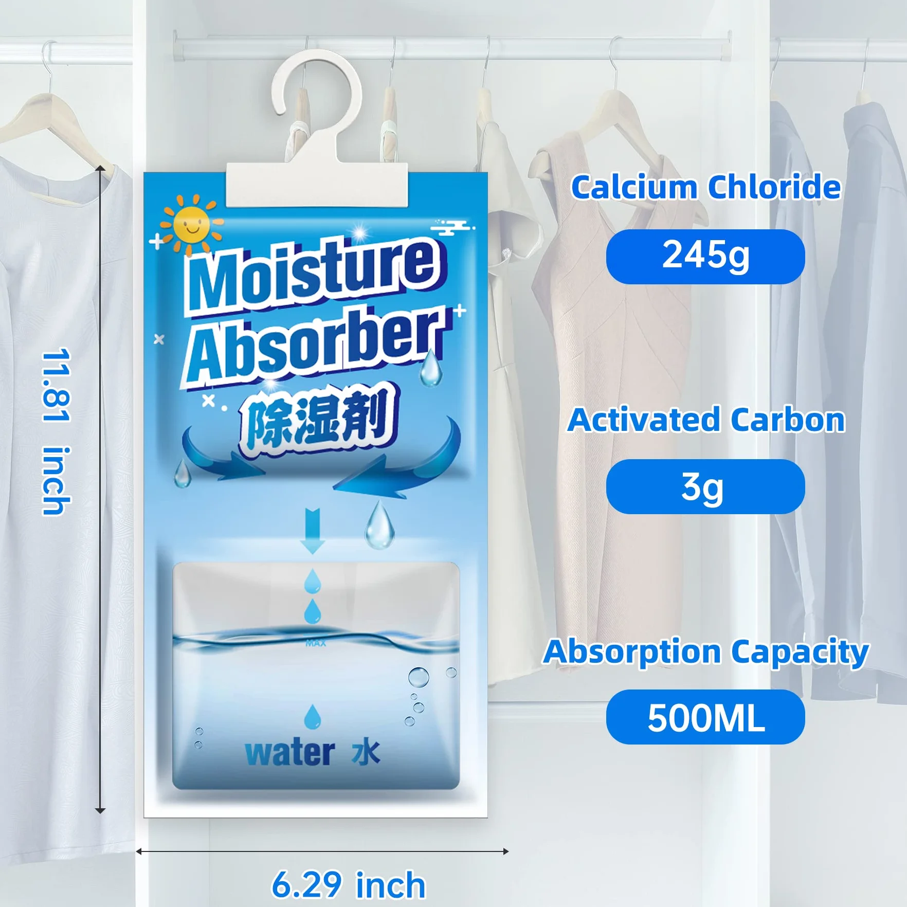 CONOPU 10 Piezas x 248 g (2,5 kg) Deshumidificadores Armarios, Antihumedad, Absorbentes de humedad para Colgar, Eliminar la Humedad para Armarios, Cuartos de Lavado, Eliminar Olores Desagradables