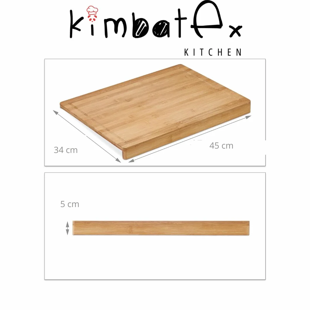 Kimbatex Tabla de Cortar de Bambú 45x34x5 cm Grande con Soporte