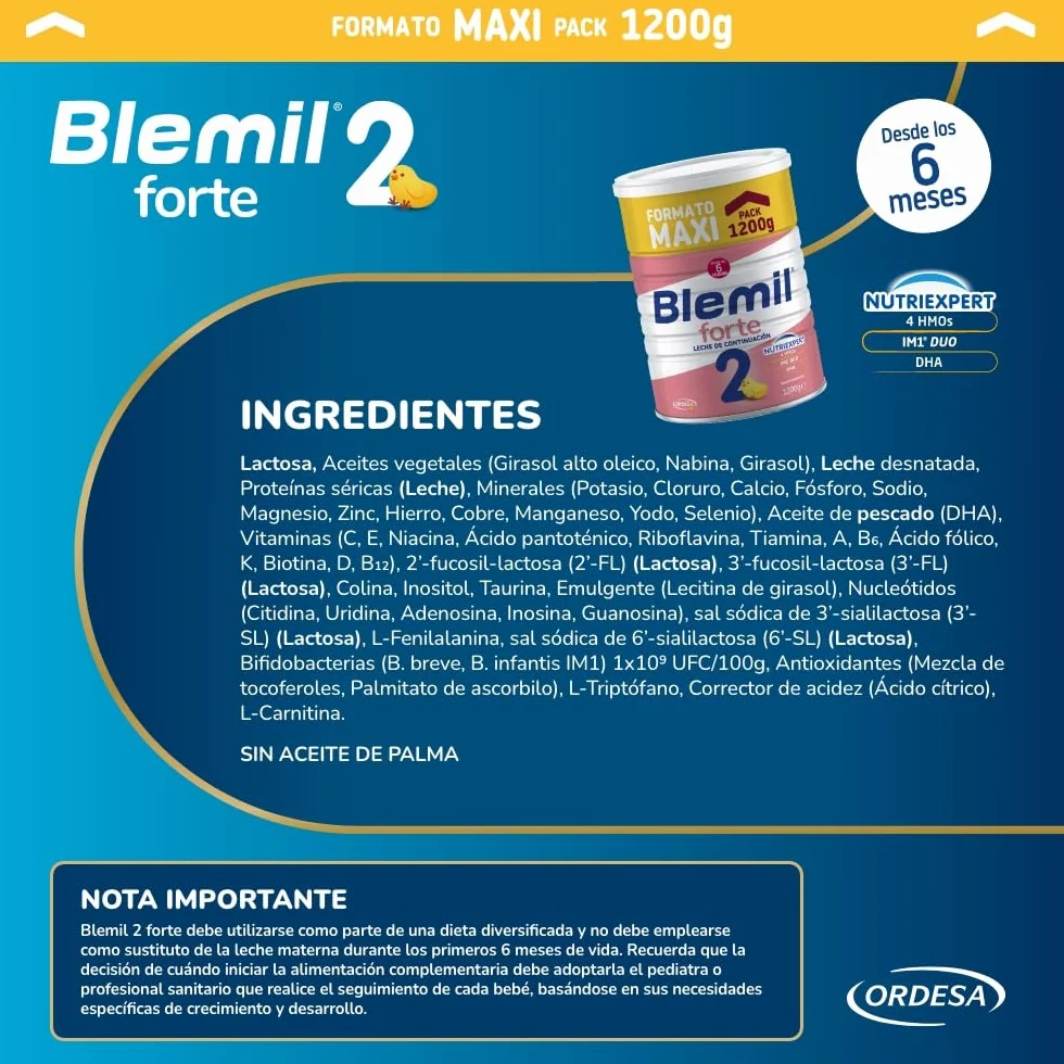 Blemil 2 Forte 1200g Leche de Continuación en polvo para Bebé Desde los 6 Meses
