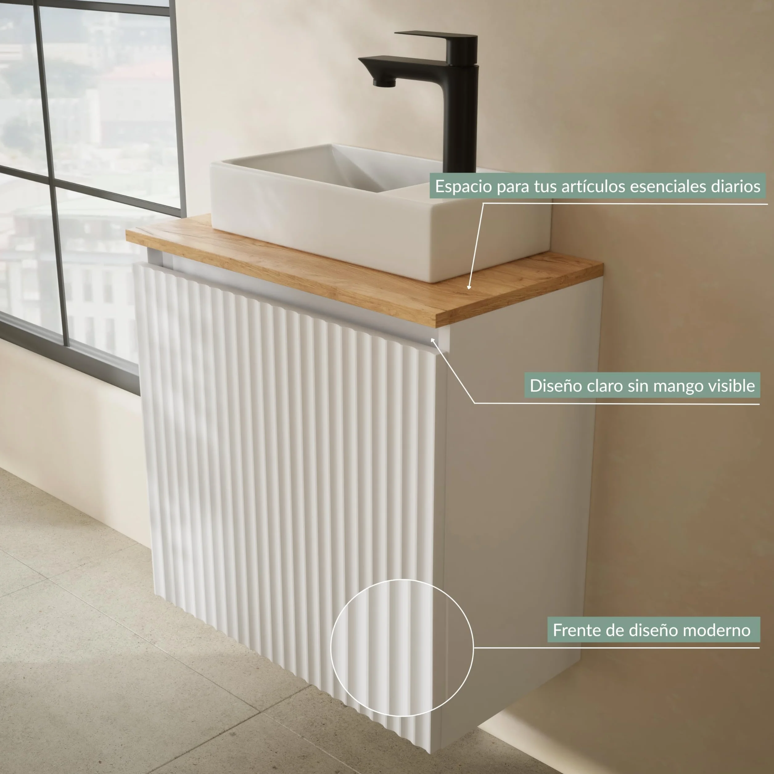 Planetmöbel Conjunto de Muebles de baño Lavabo con Mueble bajo 56 x 55 x 30 cm Blanco, Mueble bajo con Lavabo para baño, Aseo de Invitados y Cuarto