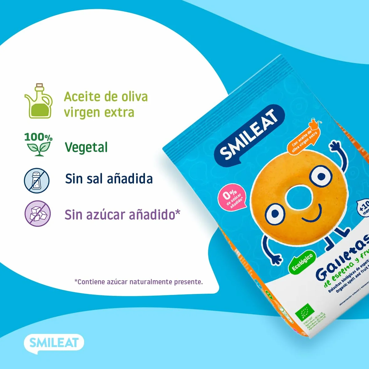 Smileat Galletas de Espelta y Fruta para Peques 10+ meses Sin Azúcar Añadido Aceite de Oliva Virgen Extra 220g