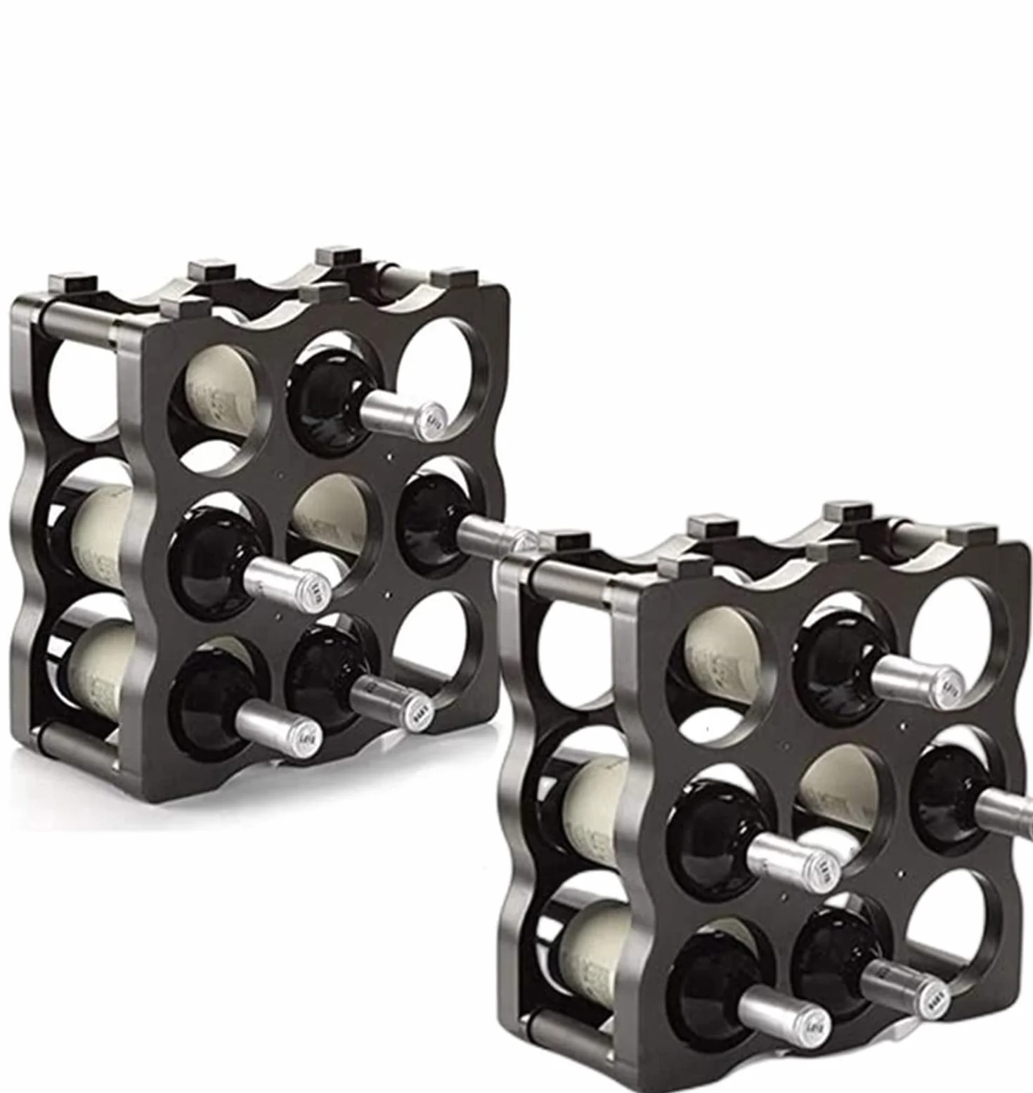 AC - Pack de 2 Botelleros Modulares para 9 Botellas Cada 1, Color Aleatorio, Soporte de plástico apilable para Botellas de Vino, champán, estantería, Organizador de Bebidas. (34,5 x 35,5 x 17 cm)