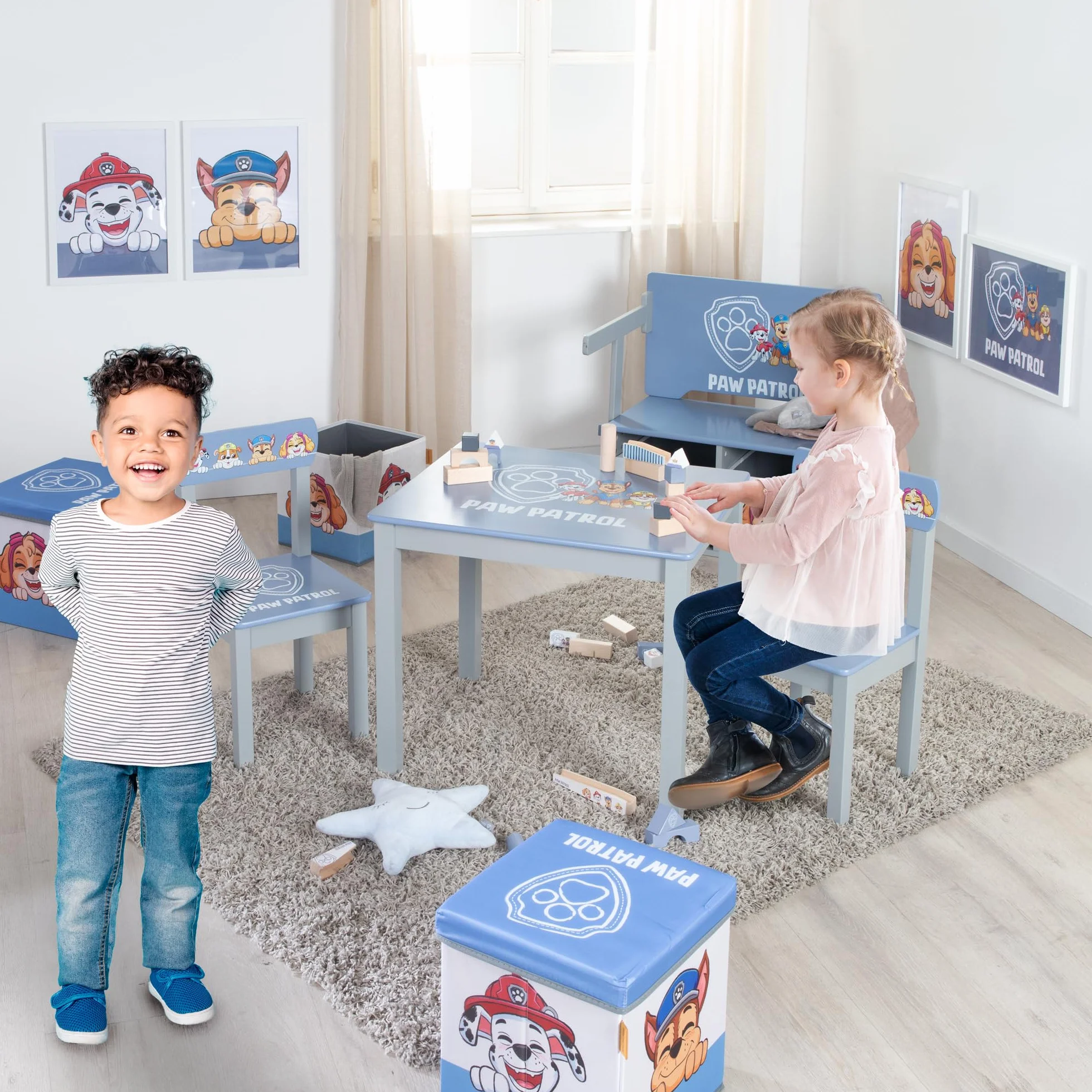 roba Silla Infantil Paw Patrol - Complemento Ideal para el Grupo de Asientos roba - Mueble Infantil para Niños a Partir de 18 Meses - Motivo de los Héroes de la Serie Popular - Madera Gris/Azul