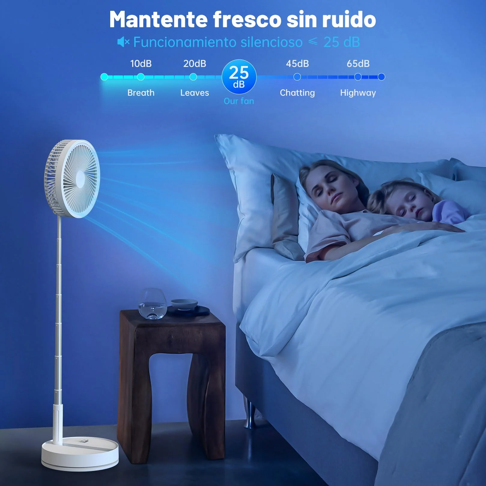 Ventilador de Pie Portátil Plegable Oscilante 8000mAh Batería Recargable USB C con Control Remoto Silencioso para Hogar