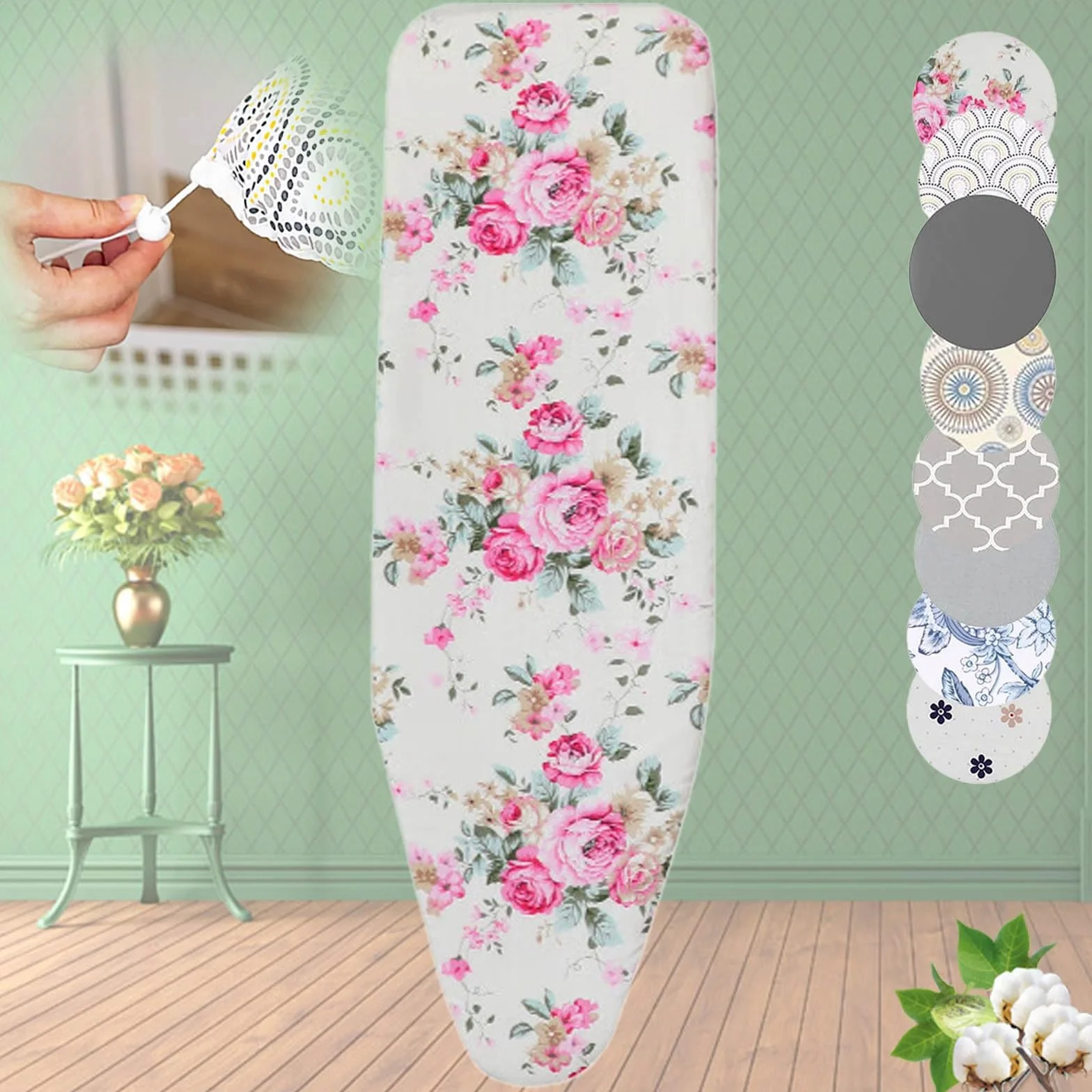 Funda de tabla de planchar resistente de 128 x 40 cm, acolchada de repuesto para mesas de hierro, cordón ajustable, color peonía, adecuado para tablas de 104 x 46 cm, protección duradera y