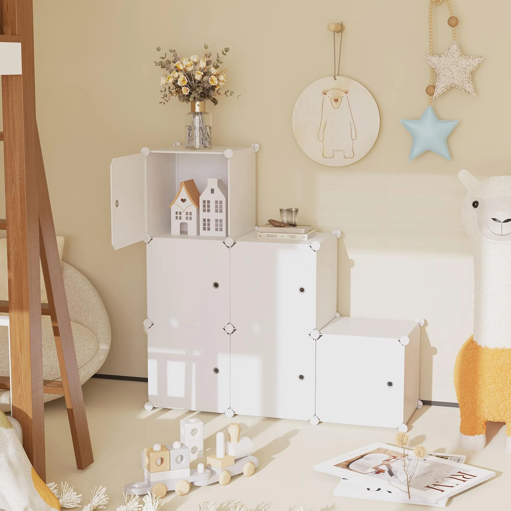 C&AHOME Organizador de Almacenamiento en Forma de Cubo con Puertas 36.6x12.4x36.6 Pulgadas Lechoso