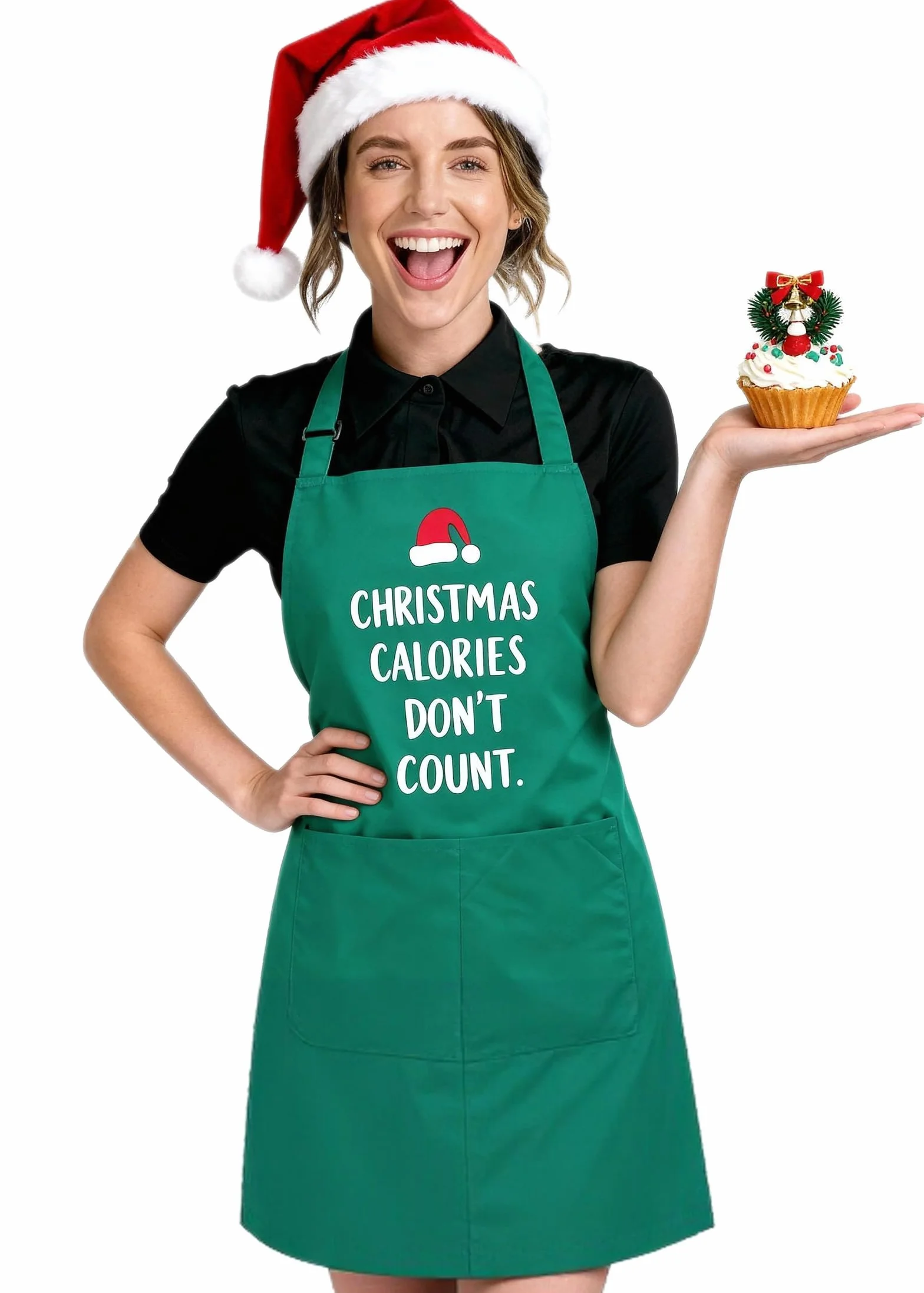 Delantales de cocina de Navidad para mujer con bolsillos, disfraz de chef de camarera, bonito delantal de cocina, regalos de cocina para hombres (verde), Verde, Standard