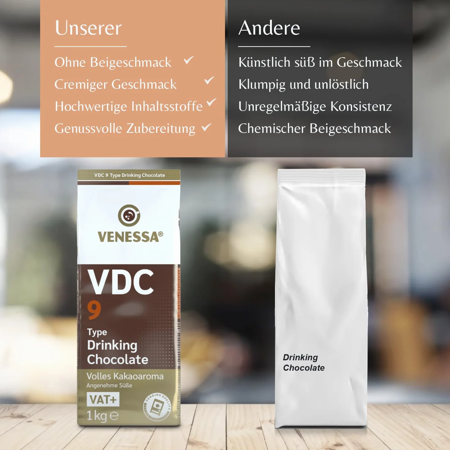 VENESSA VDC9 Chocolate para beber 2 x 1 kg Cacao en polvo 9% cacao premium Máquina expendedora