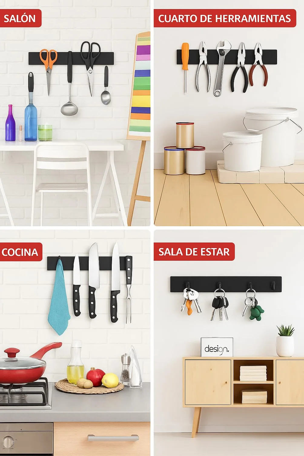 Soporte Cuchillos Cocina Imán 30cm Autoadhesivo con 2 Cuchillos