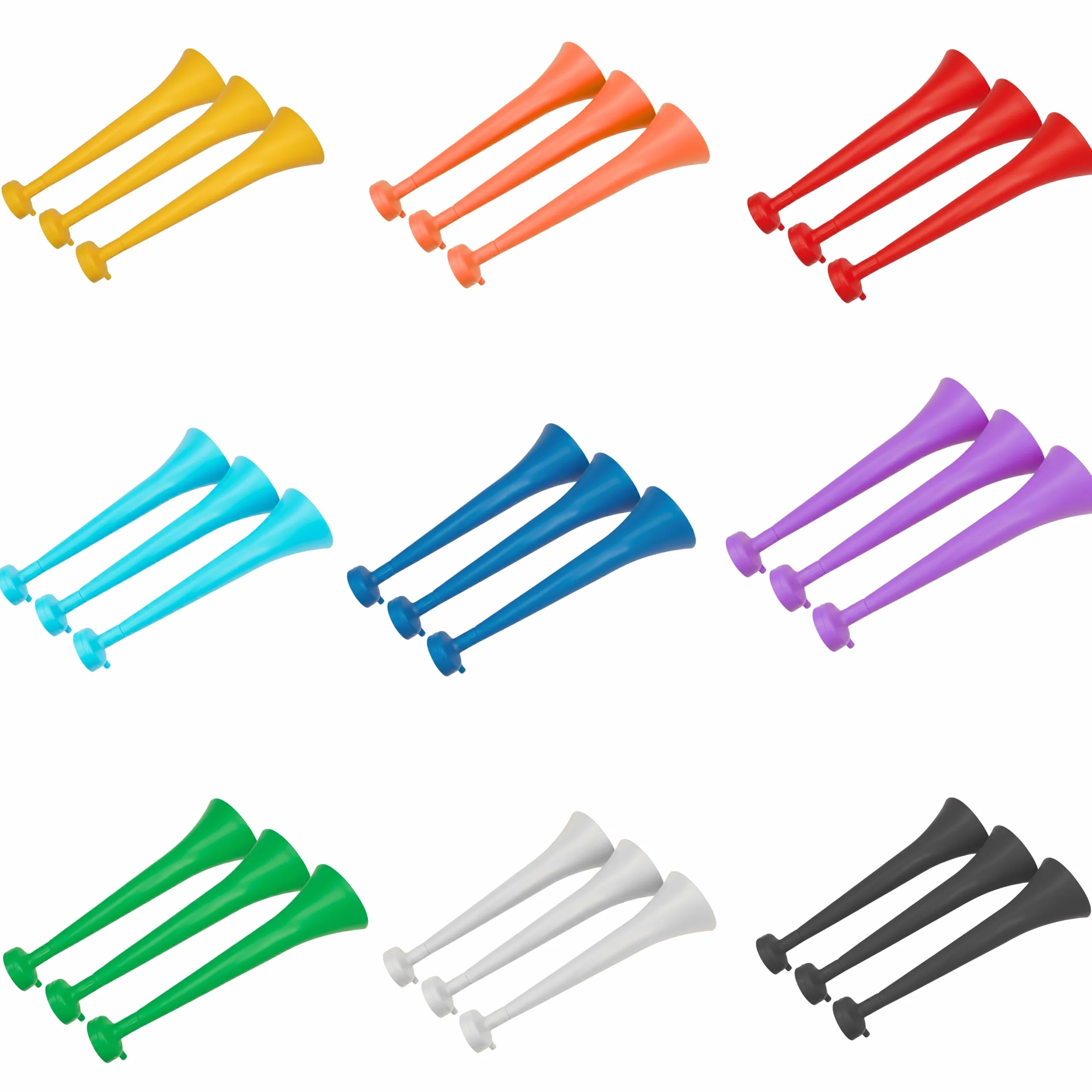 Vuvuzelas de Plástico Resistente 120 DB para Fútbol Eventos Deportivos Fiestas Pack 3