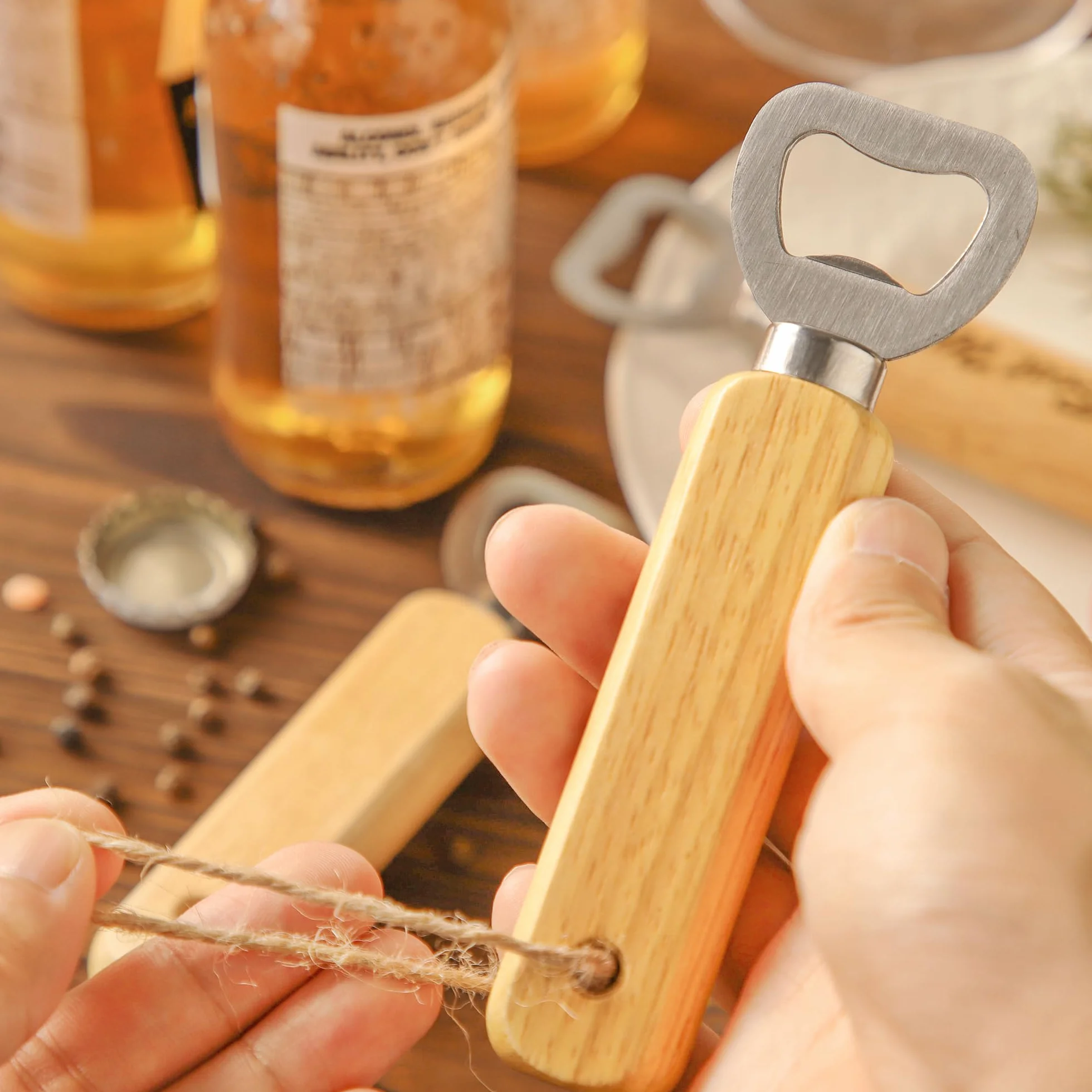 Abrebotellas de madera grabables, 6 abrebotellas de mano – Personalizados para el hogar, bar, fiestas y regalos KH1306