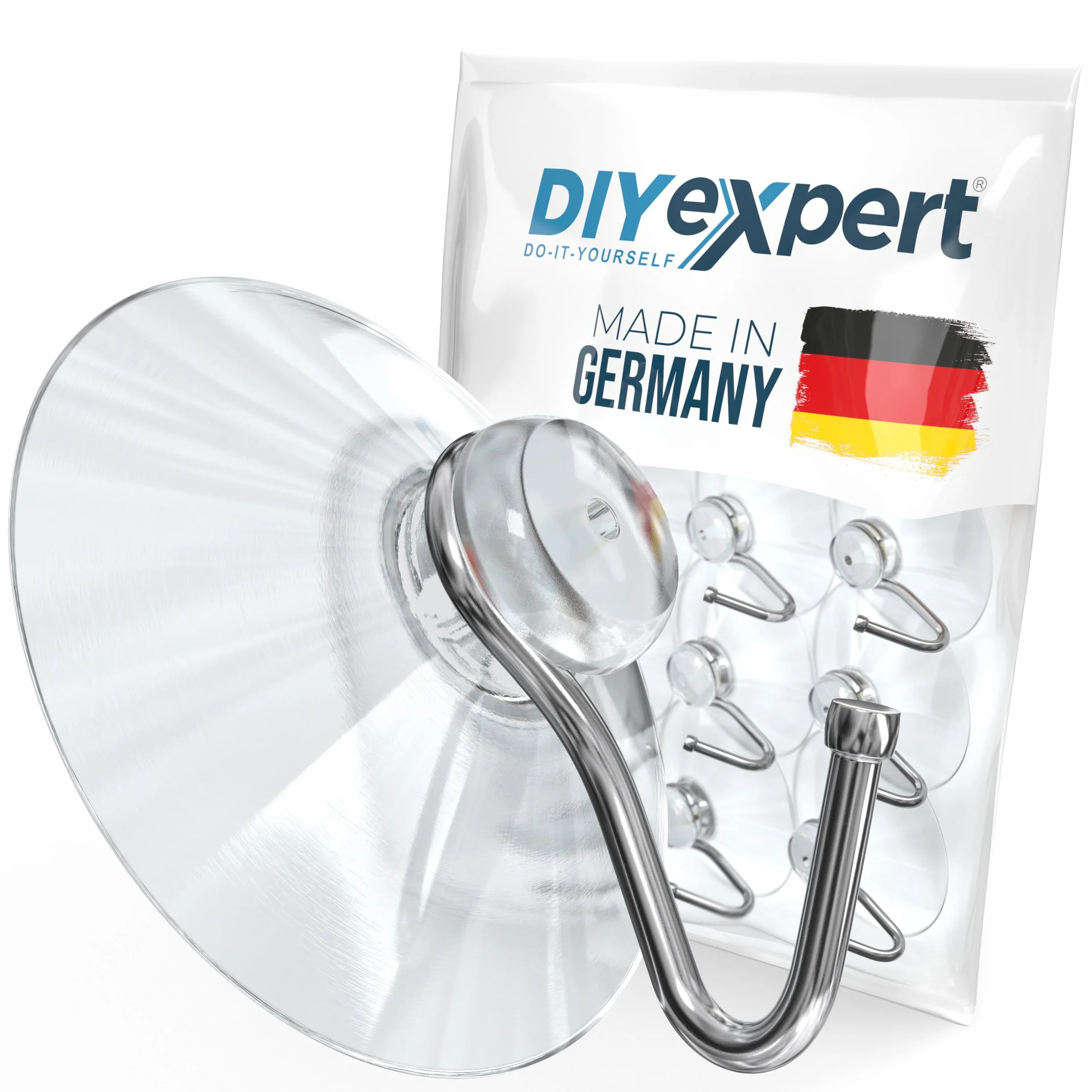 DIYexpert Ventosa con gancho | Gancho de succión fabricado en Alemania | [Ø 40 mm] [10 piezas] | Ventosas de alta calidad para camping y coche | Ideal como toallero y decoración navideña