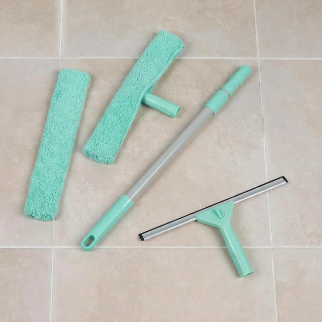 edihome, Limpia Cristales Telescópico Extensible con Longitud hasta 160 cm, Limpiacristales con 2 Cabezales, Rasqueta Tipo Escobilla de Silicona para Ventanas, Ducha y Espejo (Set Completo)