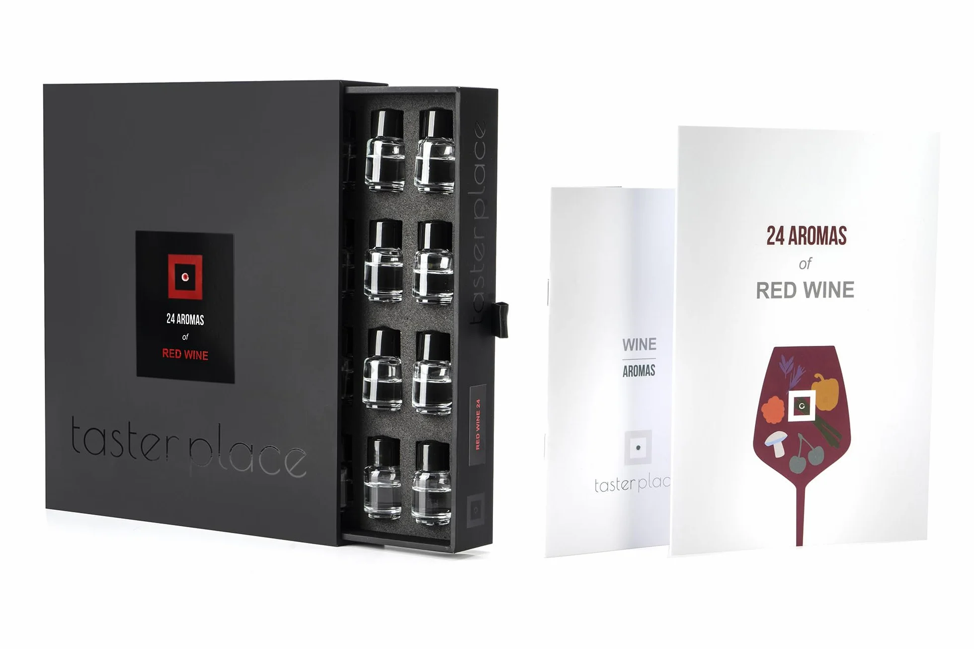 TASTERPLACE Juego de Aroma, 24 Aromas de Vino Tinto, para Sommeliers, Herramienta de Degustación
