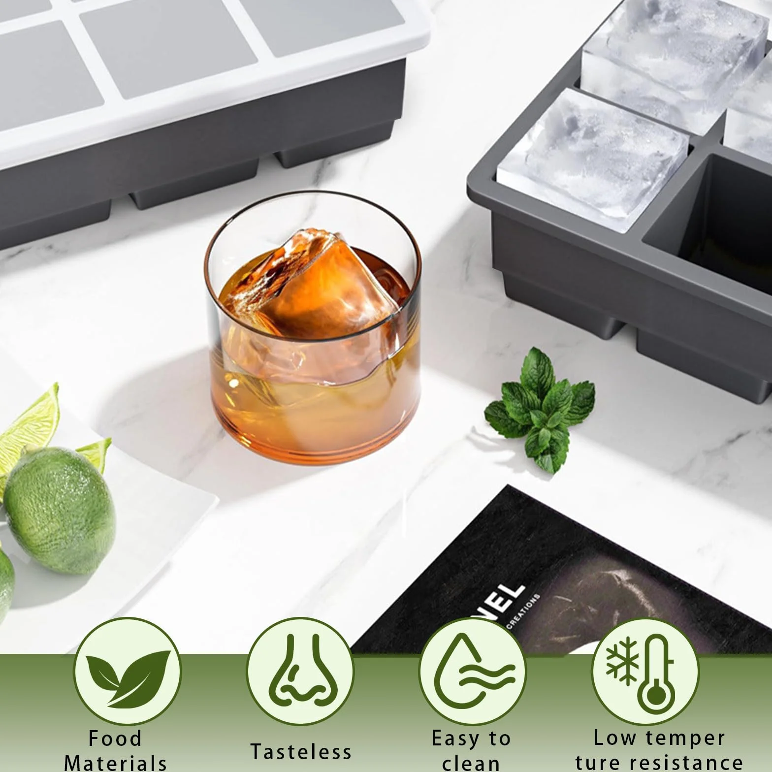 Cubiteras Para Hielo de Silicona con Tapa, 2 Piezas, Bandejas Cuadradas 3.5cm, BPA Free