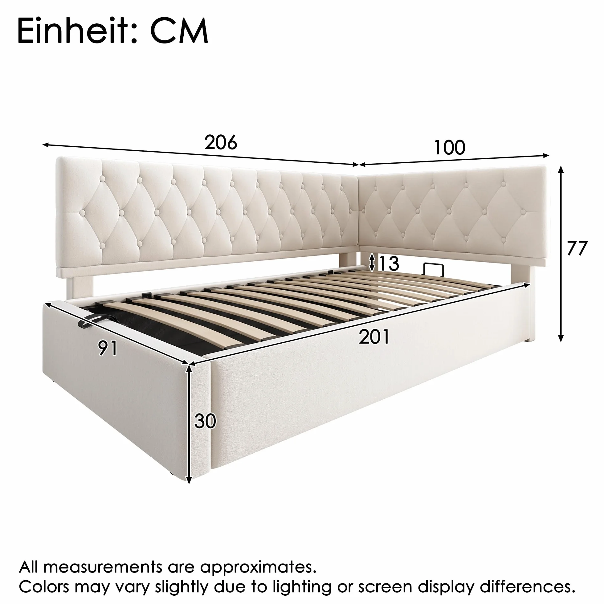MURUL Cama tapizada, cama de día 90 x 200 cm, sofá cama con almacenamiento hidráulico, cama infantil, cama juvenil, estructura de cama con somier de madera, terciopelo, sin colchón.