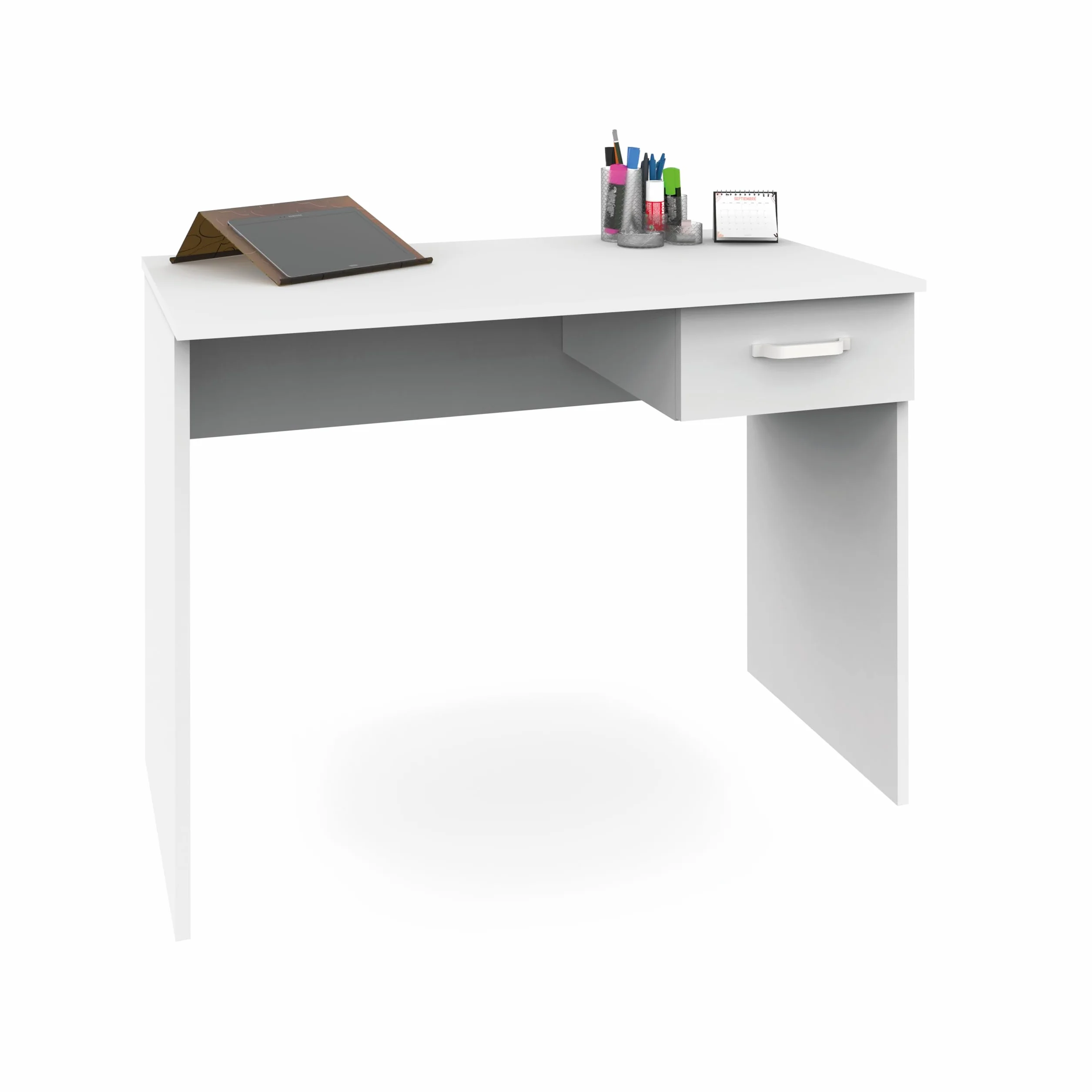 briebe Mesa Escritorio Ordenador Pequeña 75x90x50cm (Alto x Ancho x Profundo), 1 Cajón Almacenamiento, Oficina, Habitación Juvenil, Desk, Tocador, Prakt Blanco