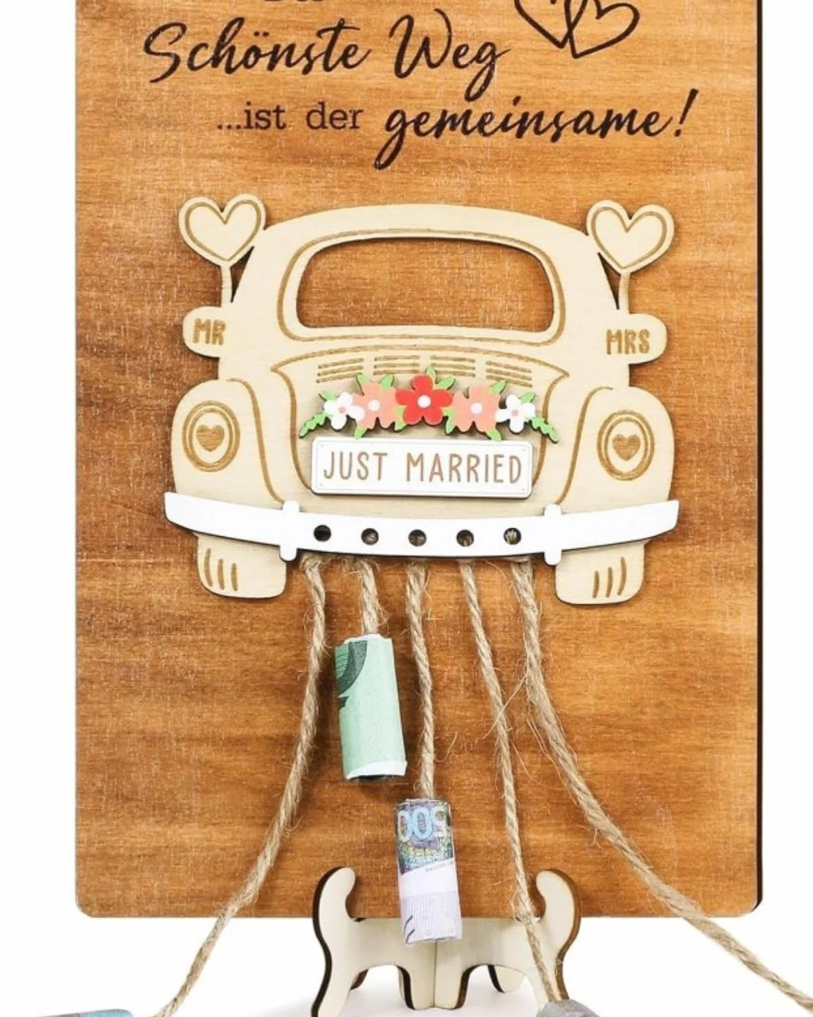 Regalo de Boda Original de Madera para Pareja, Coche con Soporte, Decoración para Novia y Novio