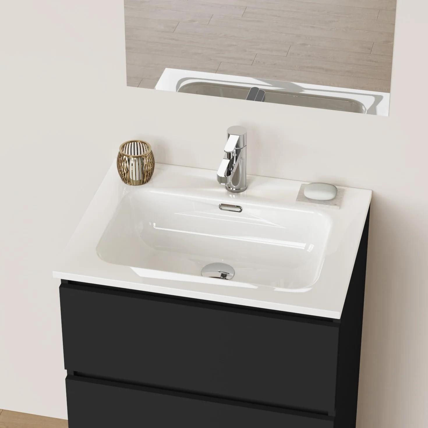 Baikal Mueble de Baño REN 70cm Negro Incluye Lavabo 3 Cajones Cierre Amortiguado