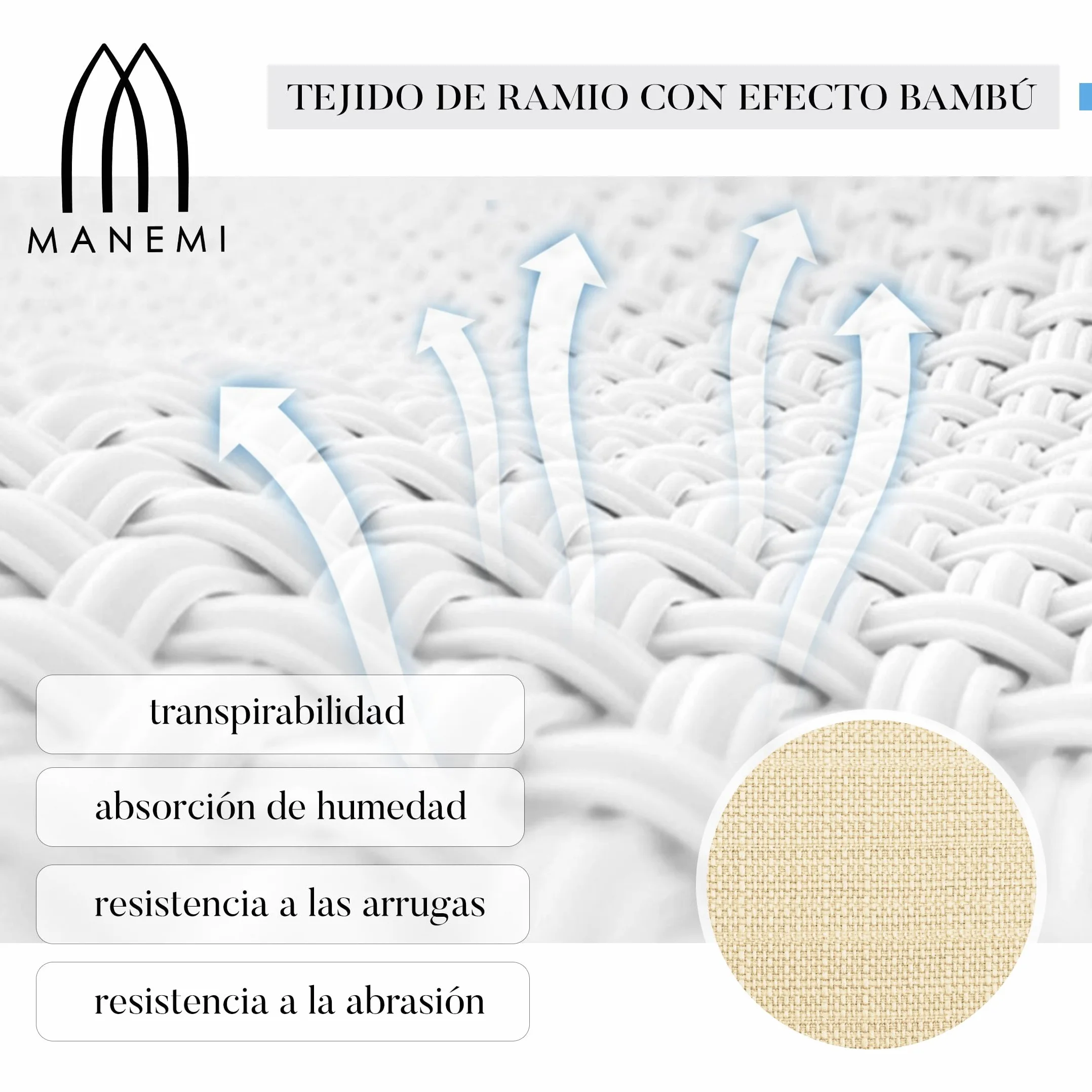MANEMI Pack 6 Cojines para Silla 40x40x5cm - Cojín Decorativo con Textura de Bambú para Silla, Sofá o Comedor - Juego de Cojines de Asiento Estilo Rústico y Transpirable con Cintas de Sujeción