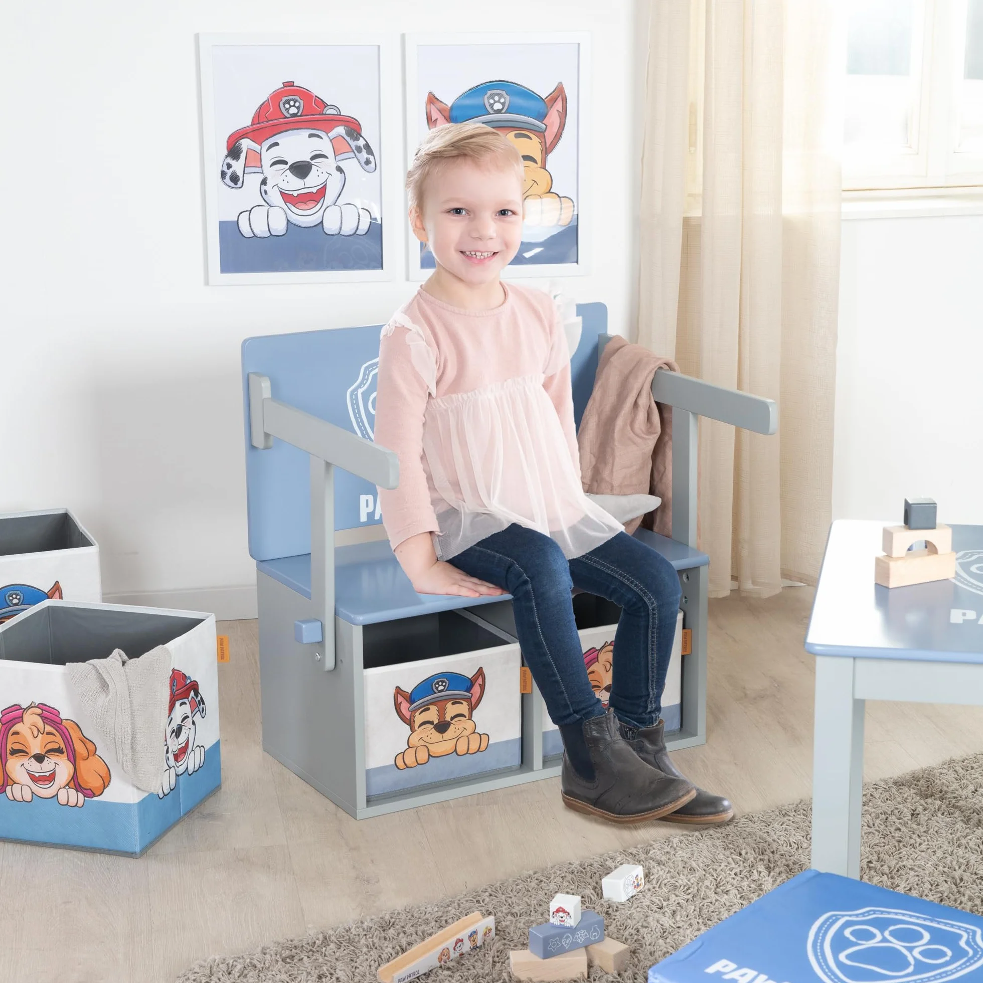 Banco Plegable Paw Patrol Convertible en Mesa Infantil Madera Gris/Azul 18 Meses + 2 Cajas
