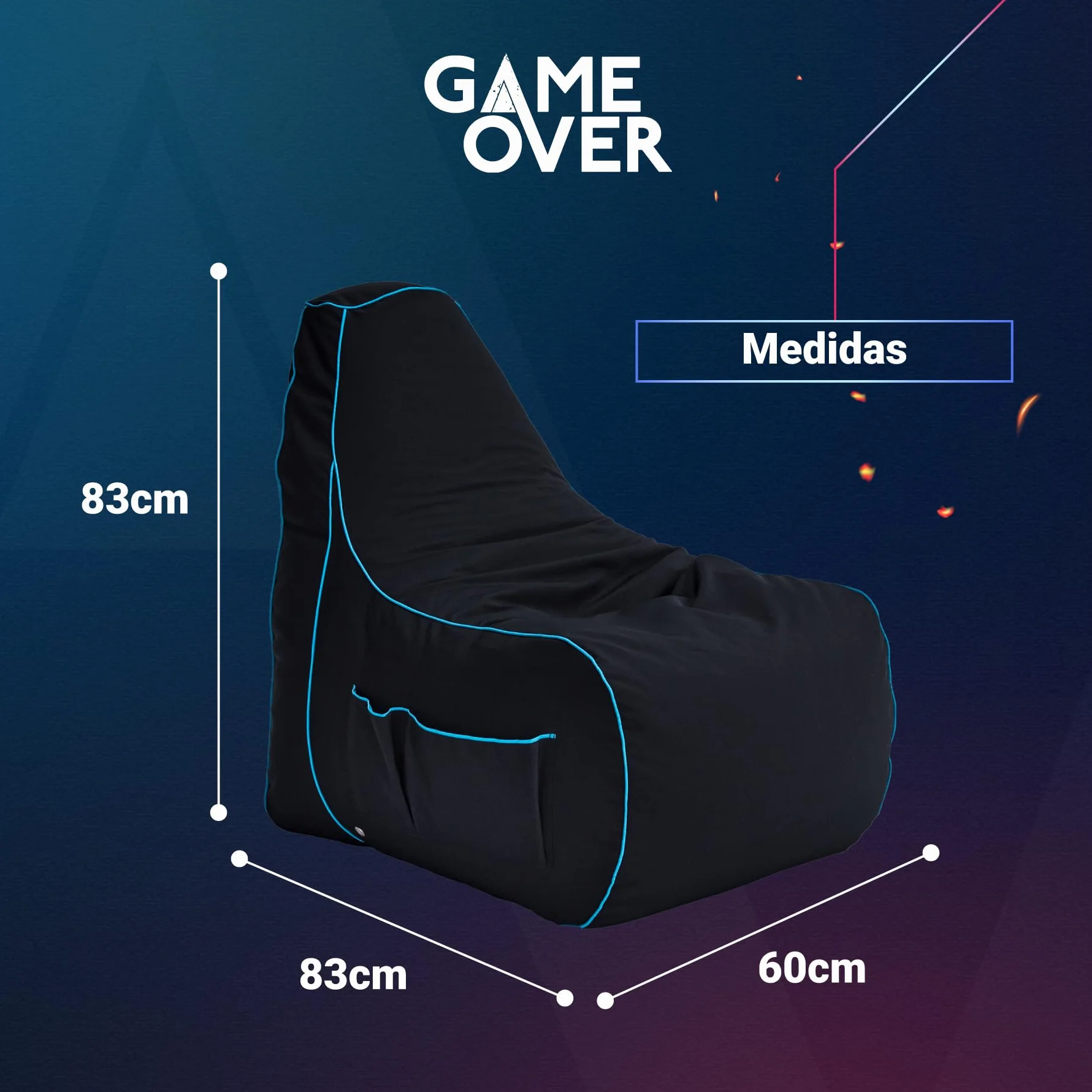 Game Over Crepúsculo Princesa Puff Pera para Video Juegos | Sala Interior | con Bolsillos Laterales para Controles | Soporte para Auriculares | Diseño Ergonómico (Hoja del Lich)