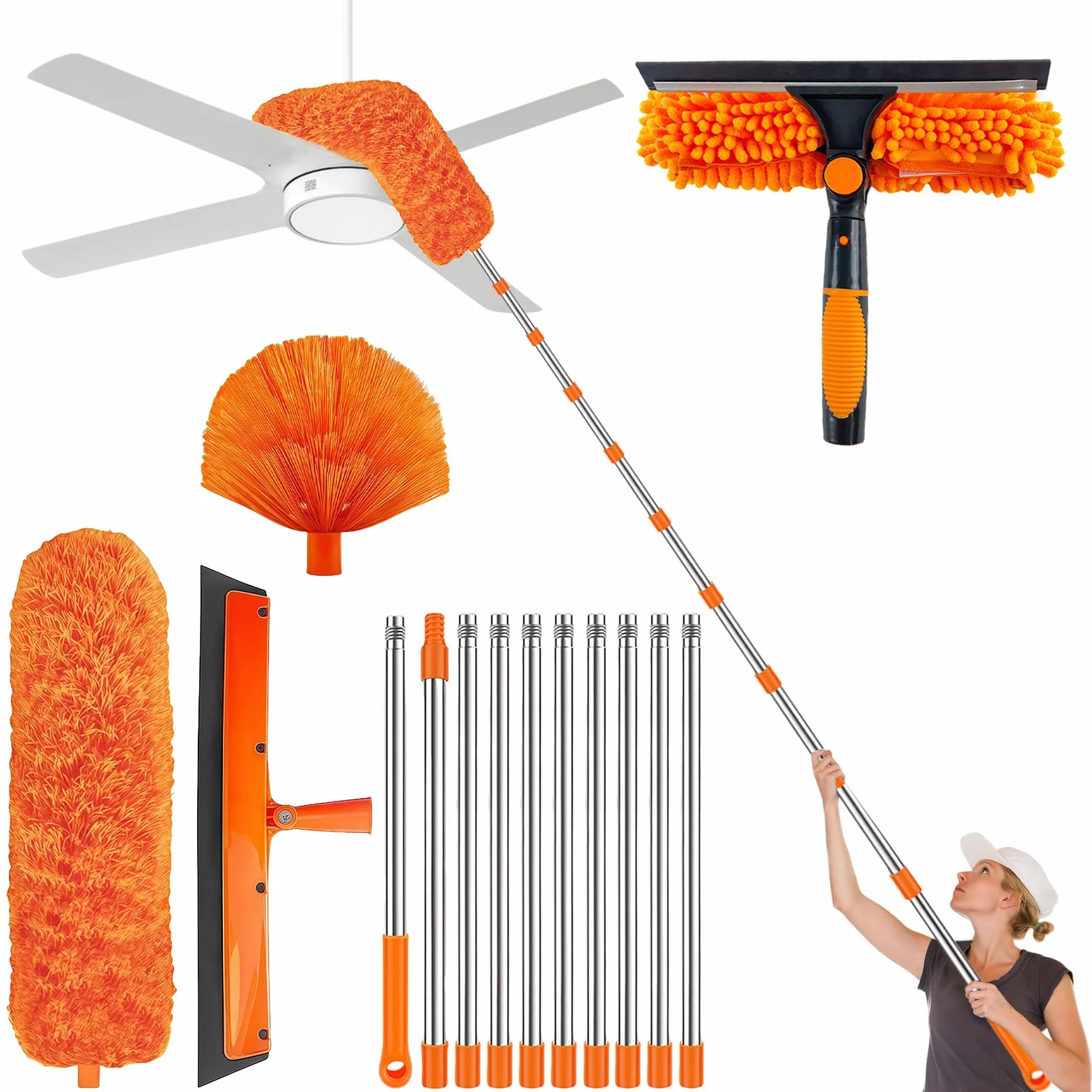 4 Piezas Plumero Atrapapolvo, Plumero Telescopico Extensible 43-430 cm, Plumero Extensible para Limpieza Ventiladores Techo Alto, Telarañas, Persianas, Ventanas