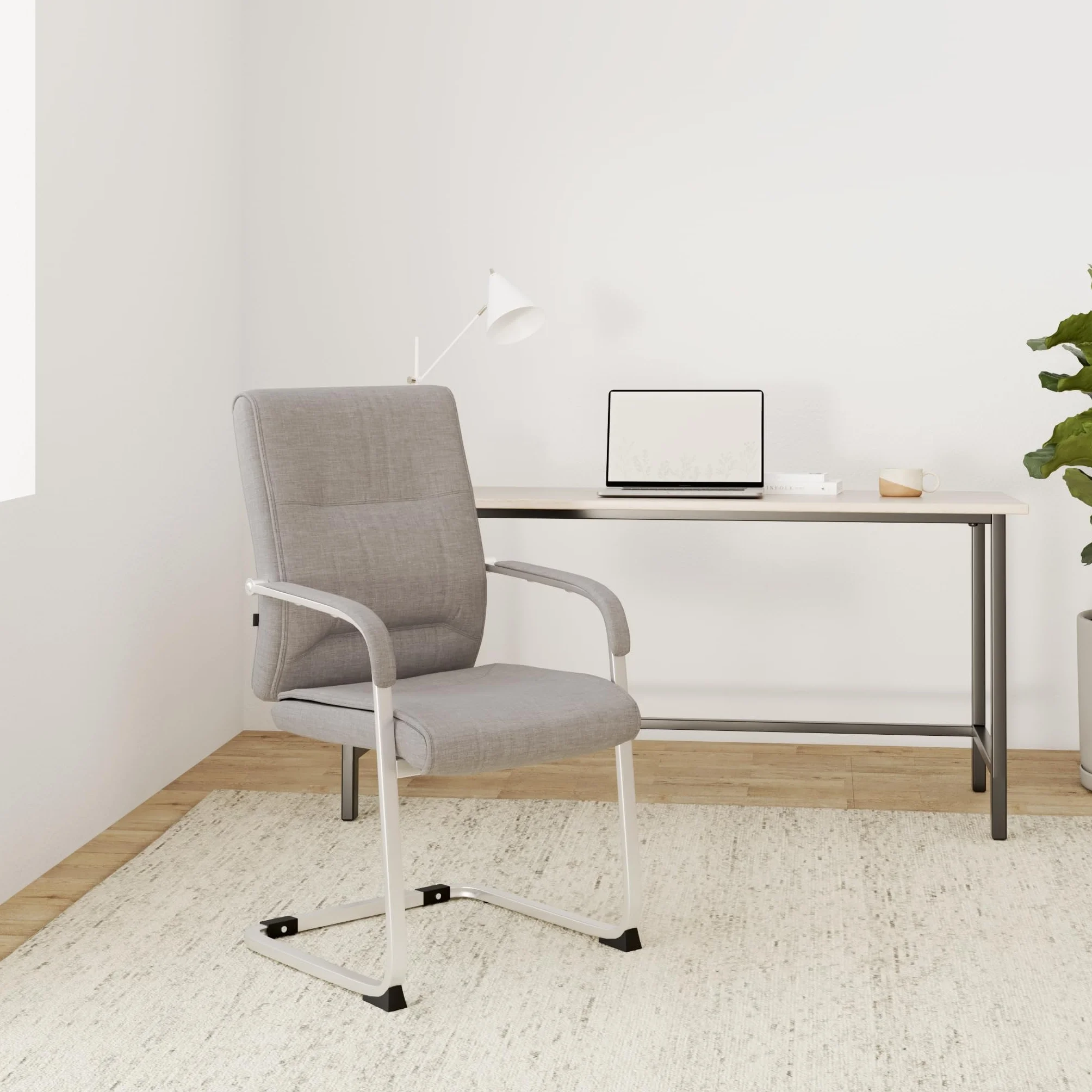 CLP Silla De Conferencia Anubis En Tela I Silla De Reunion En Estilo Cantiléver I Silla De Oficina Sin Ruedas & con Base De Metal, Color:Gris