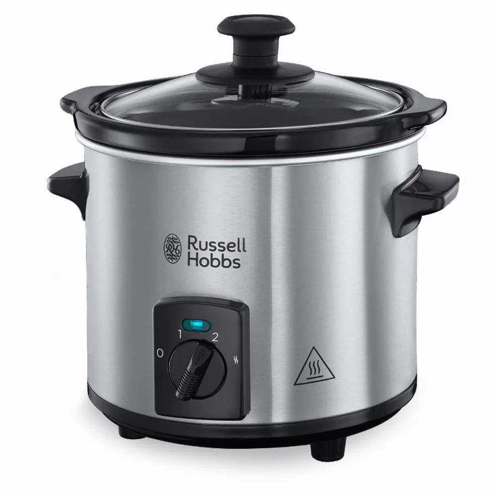 Russell Hobbs Olla de Cocción Lenta Compact Home - Capacidad 2 L, Diseño Compacto, 3 Temperaturas, Cuerpo de Acero Inoxidable, Cazuela Extraíble de Cerámica, Tapa de Cristal, Plata - 25570-56