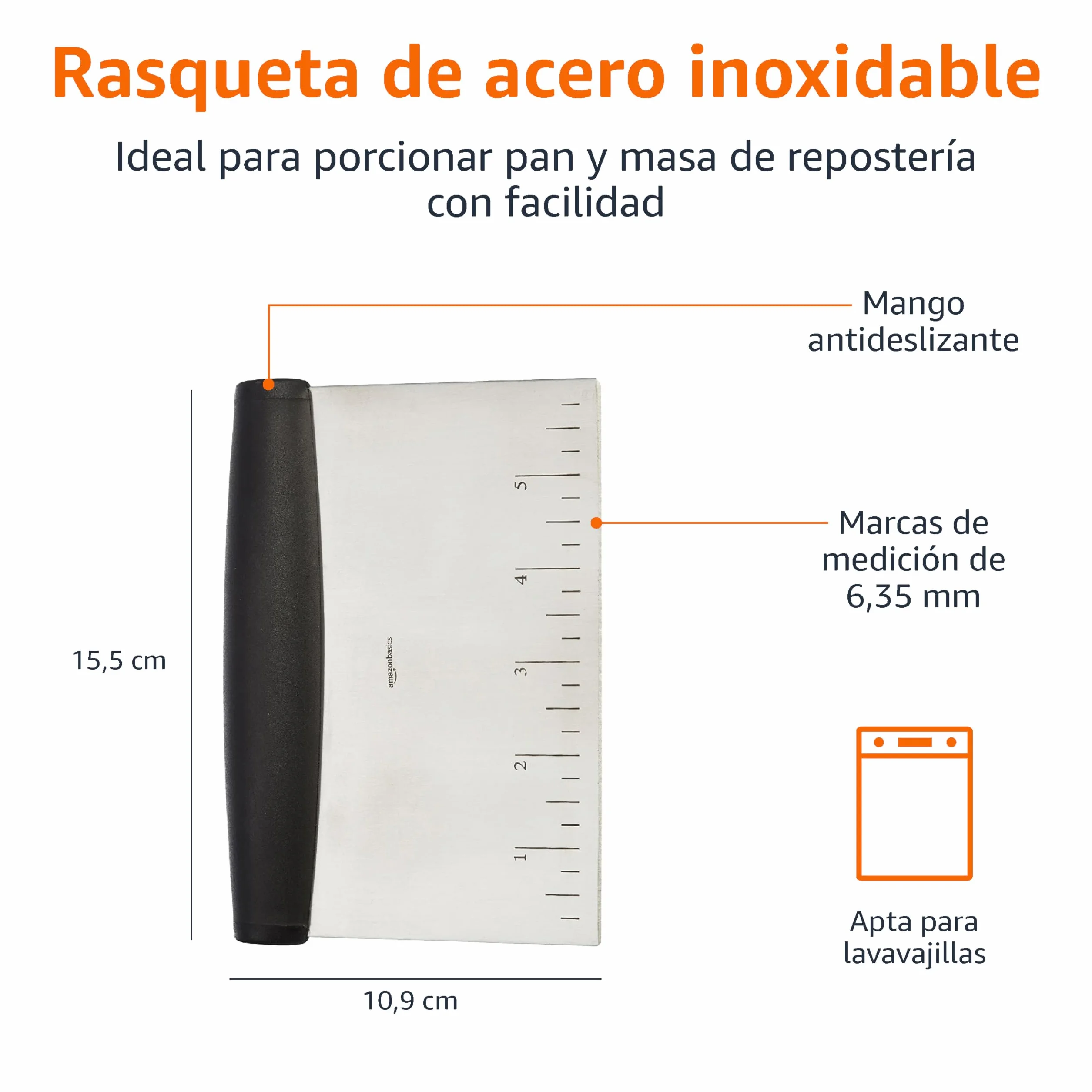 Amazon Basics Rasqueta cortadora de acero inoxidable multiusos 15,24 cm Negro Plateado