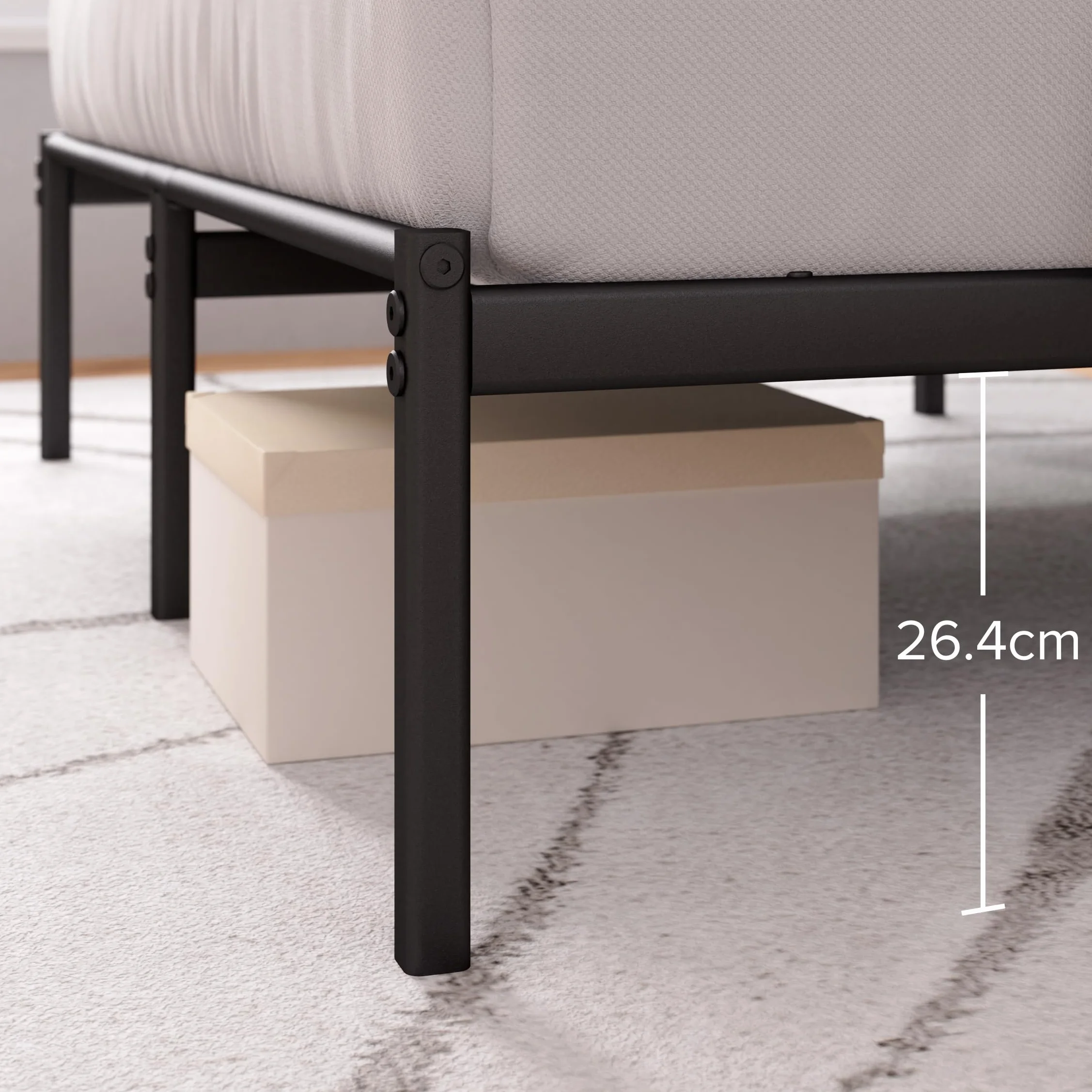 Zinus Justin Somier 135x190 cm - Altura 30 cm - Base Cama Matrimonio en Acero con Cabecero - Láminas de Metal - Montaje Fácil- Espacio de Almacenamiento - Negro