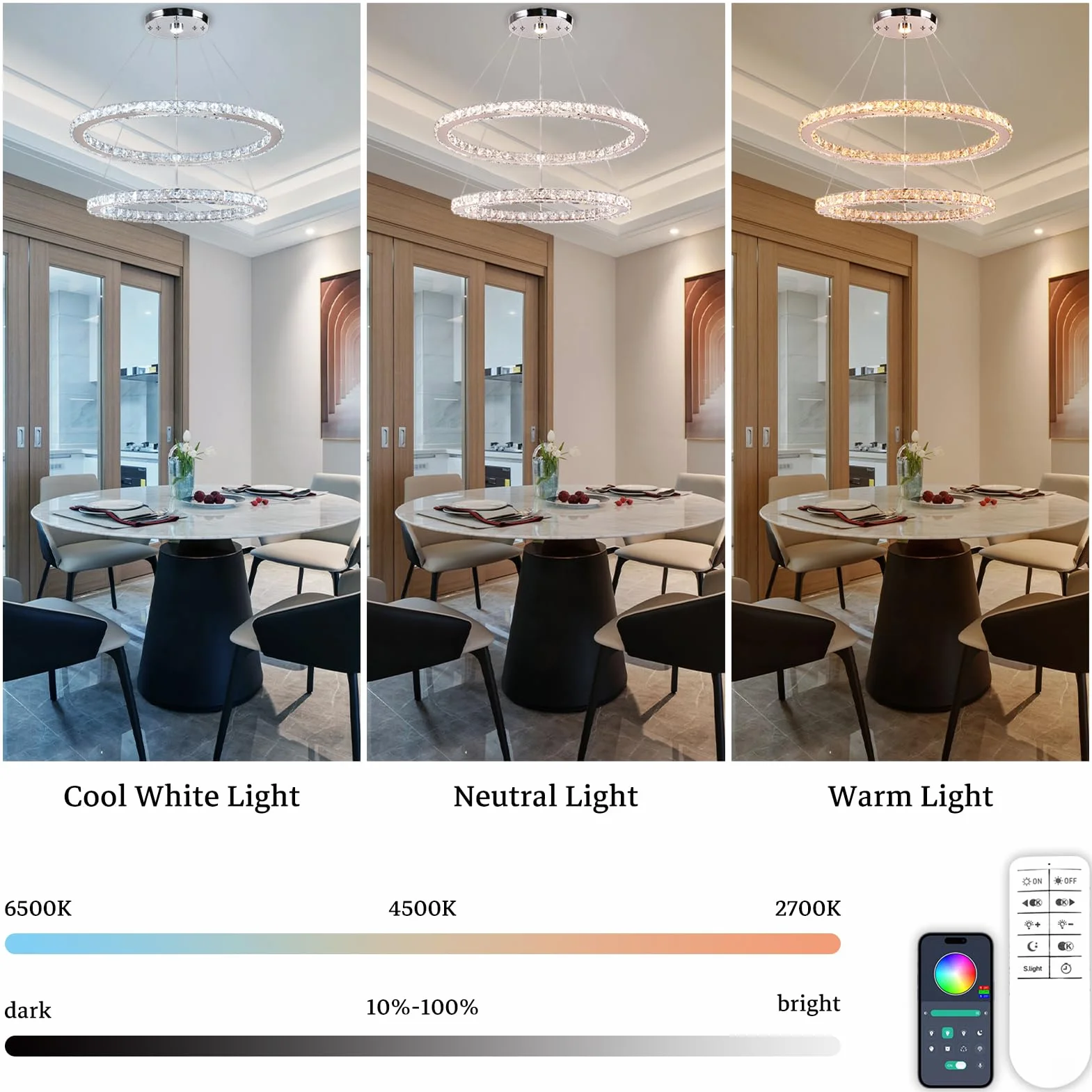 Finktonglan Candeliers de cristal, óvalo 2 anillos Chandelier moderna con control remoto, lámpara lineal LED LIGHTLIER PIELTA LUZ para comedor de cocina dormitorio de sala de estar dormitorio