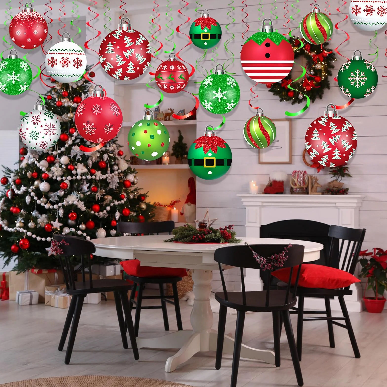 54 Decoraciones Colgantes de Navidad con Remolinos de Papel de Aluminio Adornos de Bola