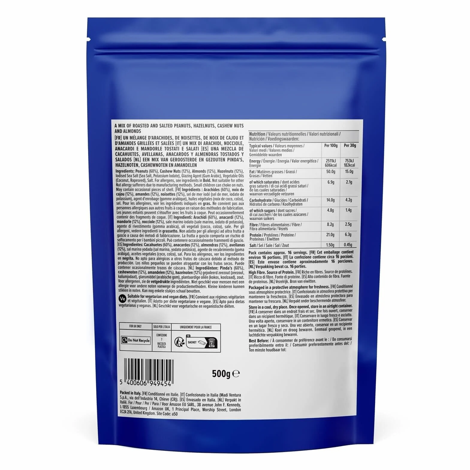 By Amazon Mezcla de frutos secos tostados y salados, 500g