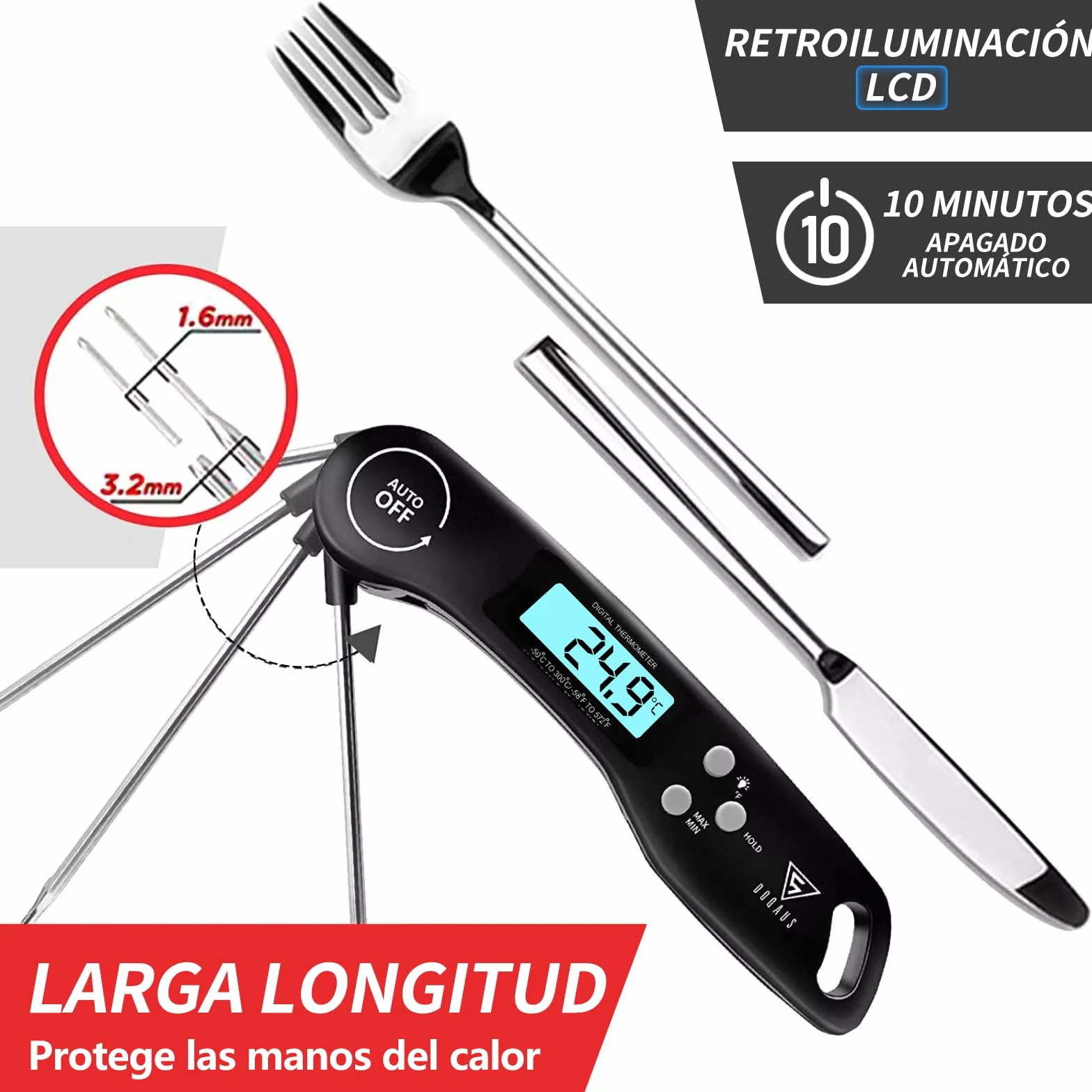 DOQAUS Termómetro Cocina Digital Lectura Instantánea 3s Sonda Larga °C/°F Conmutable