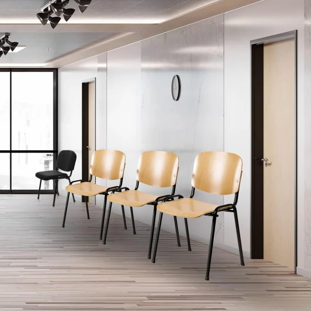 Topsit Juego de 4 sillas de visitantes apilables con asiento y respaldo de madera estructura negra
