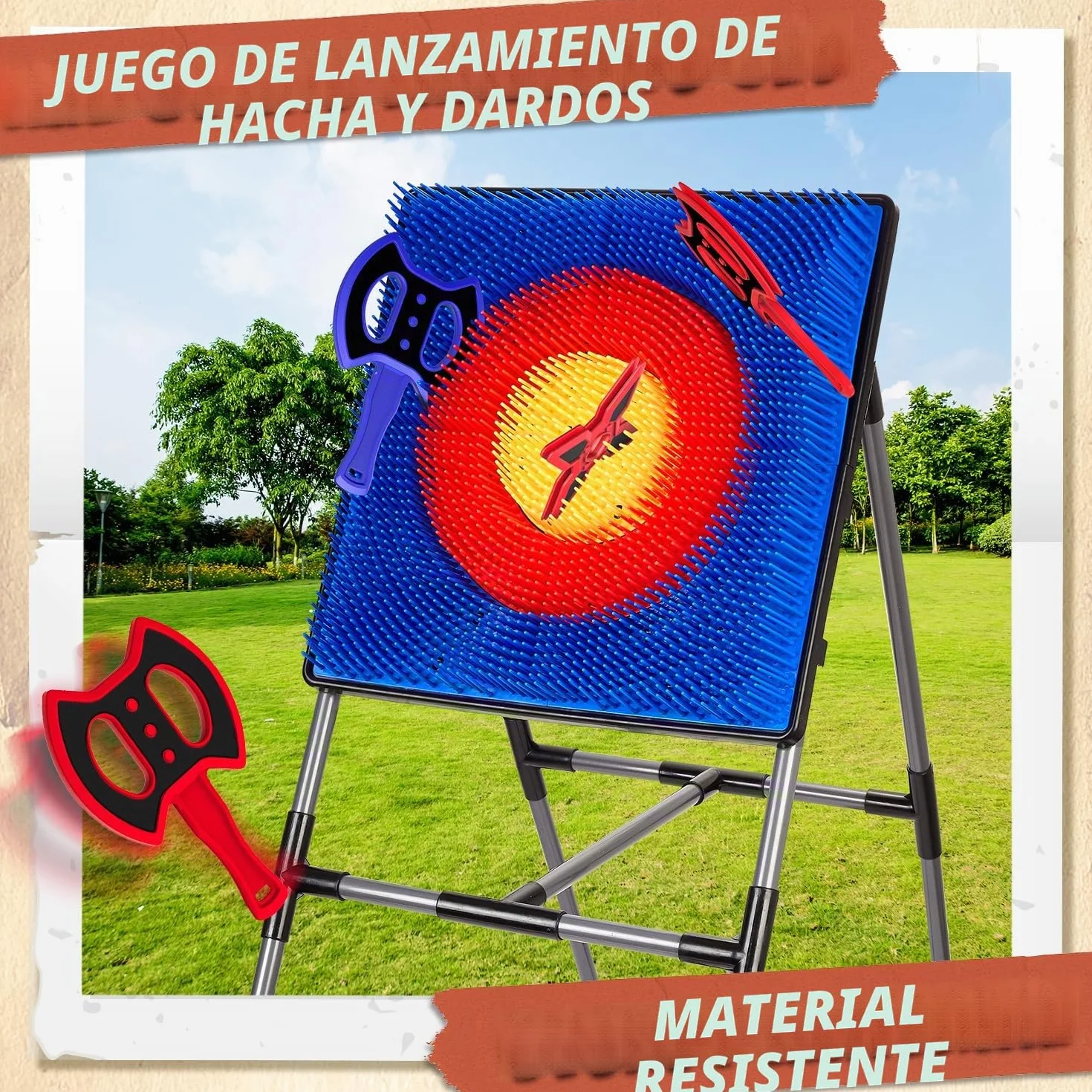 POPERFUN Juego de Lanzamiento de Hachas con 6 Hachas y 6 Dardos, Juegos para Exteriores Interiores para Niños 6-12 Años y Adultos, Camping,Juegos de Feria, Patio Trasero