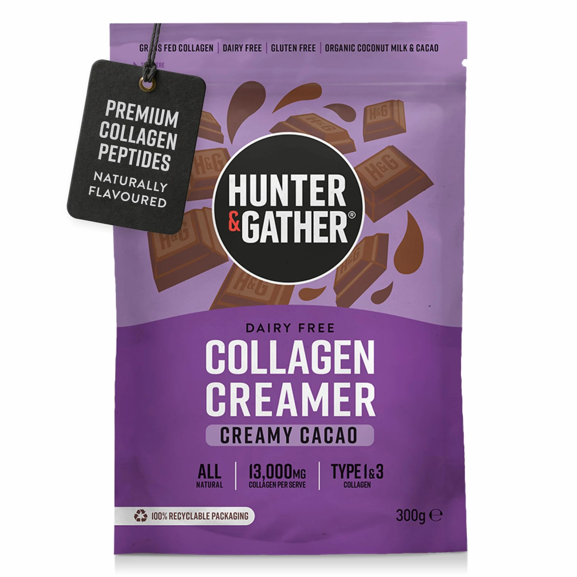 Hunter & Gather Colágeno Cacao 300g Péptidos de colágeno bovino alimentados con pasto Sin lácteos