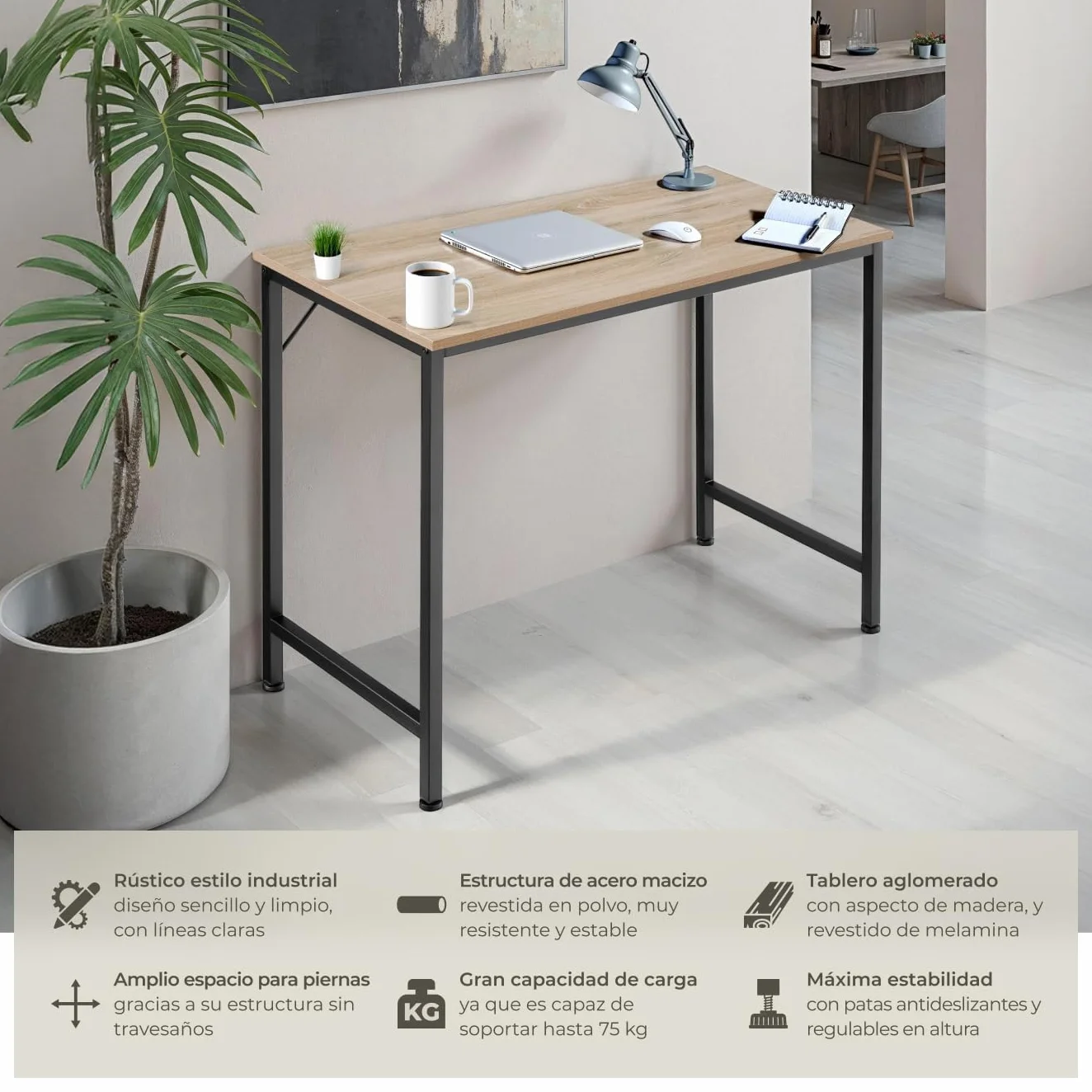Tectake Mesa Escritorio de Madera Roble Sonoma Industrial 60x120x75.5 cm Oficina