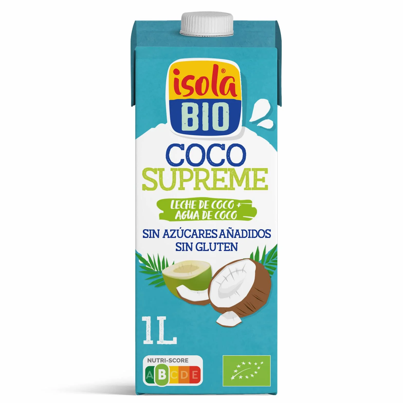 Isola Bio Bebida Ecológica Vegetal de Coco Supreme Pack 6 x 1 L Sin Azúcar Añadido Libre de Gluten Vegano