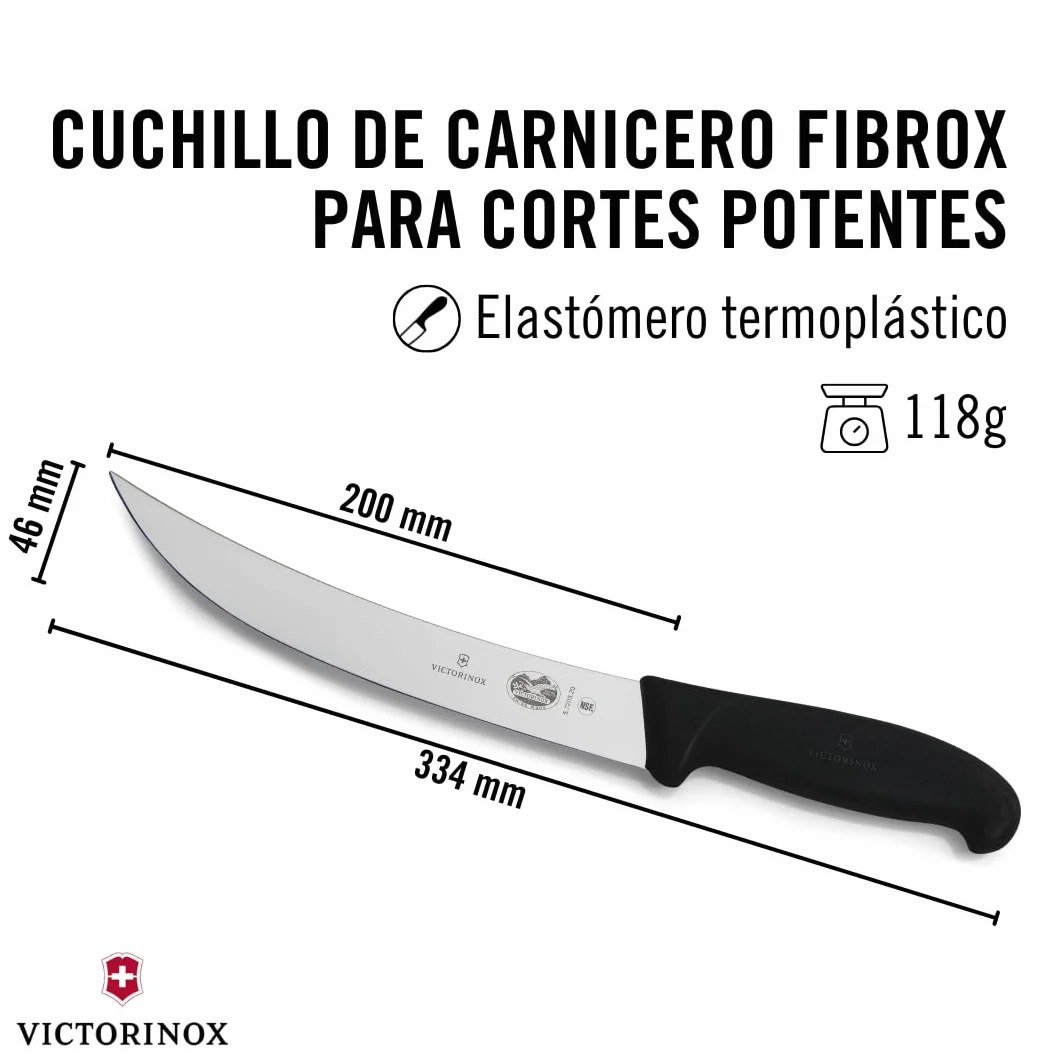 Victorinox Fibrox Cuchillo de matanza 20 cm hoja curva acero inoxidable negro