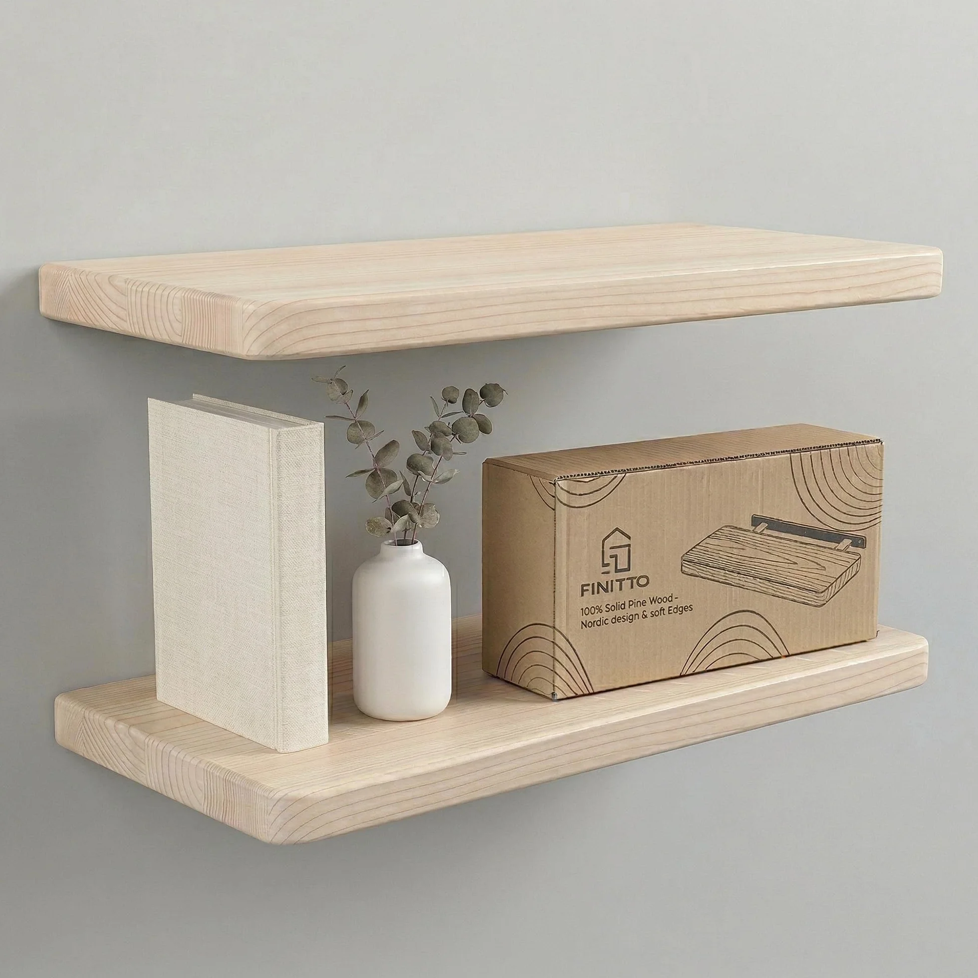 Estanterías Flotantes Madera Maciza Pino Pack 2 Blanco Cantos Redondeados 40cm 58cm