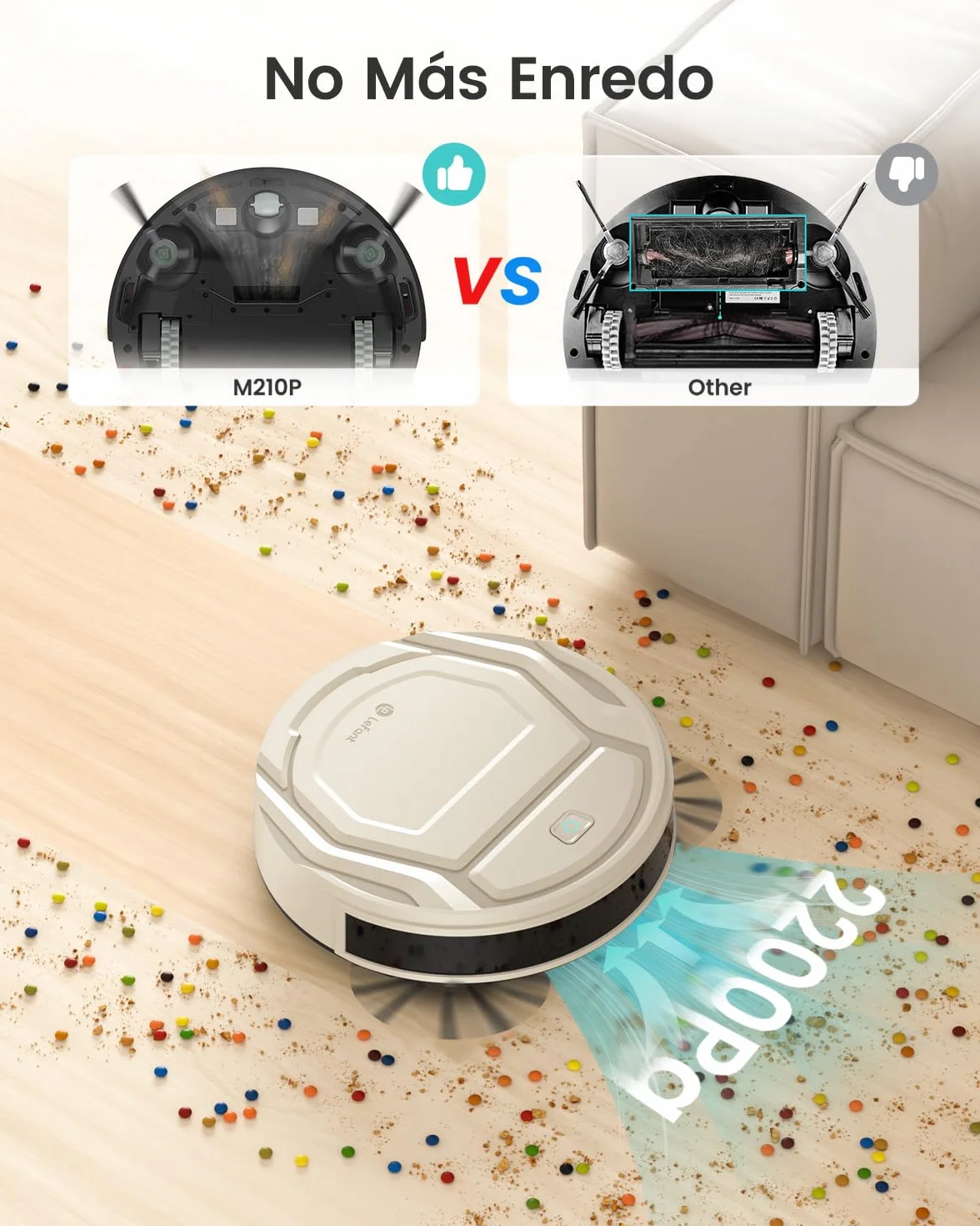 Lefant Robot Aspirador 2200 Pa,120 Min Autonomía, Aspirador Robot 6 Modos de Limpieza, Evitar Enredos, Delgada, Silenciosa, WiFi/Alexa/App, Ideal para Pelo de Mascotas, Suelo Duro, M210 Pro Champán