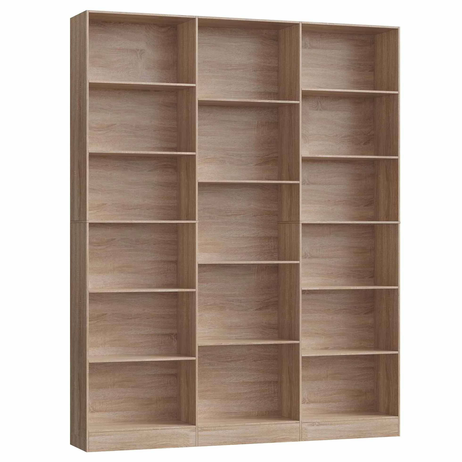 FirFurd 188cm Estantería Grande, Estanterías Almacenaje Madera, Librería, Estanterias para Libros, para Salón, Oficina y Estudio, 3 Filas, con 17 Compartimentos, 188 x 149 x 23,5 cm (Roble Claro)