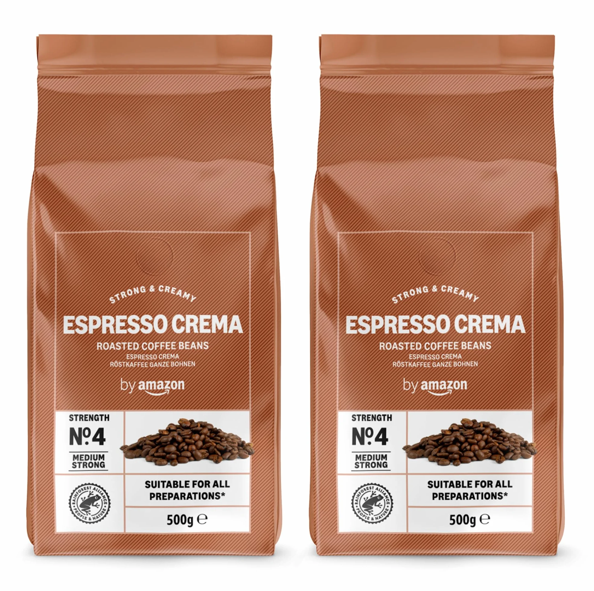 Café en grano Natural Espresso crema, tueste claro, Rainforest Alliance, 500 g (Paquete de 2)