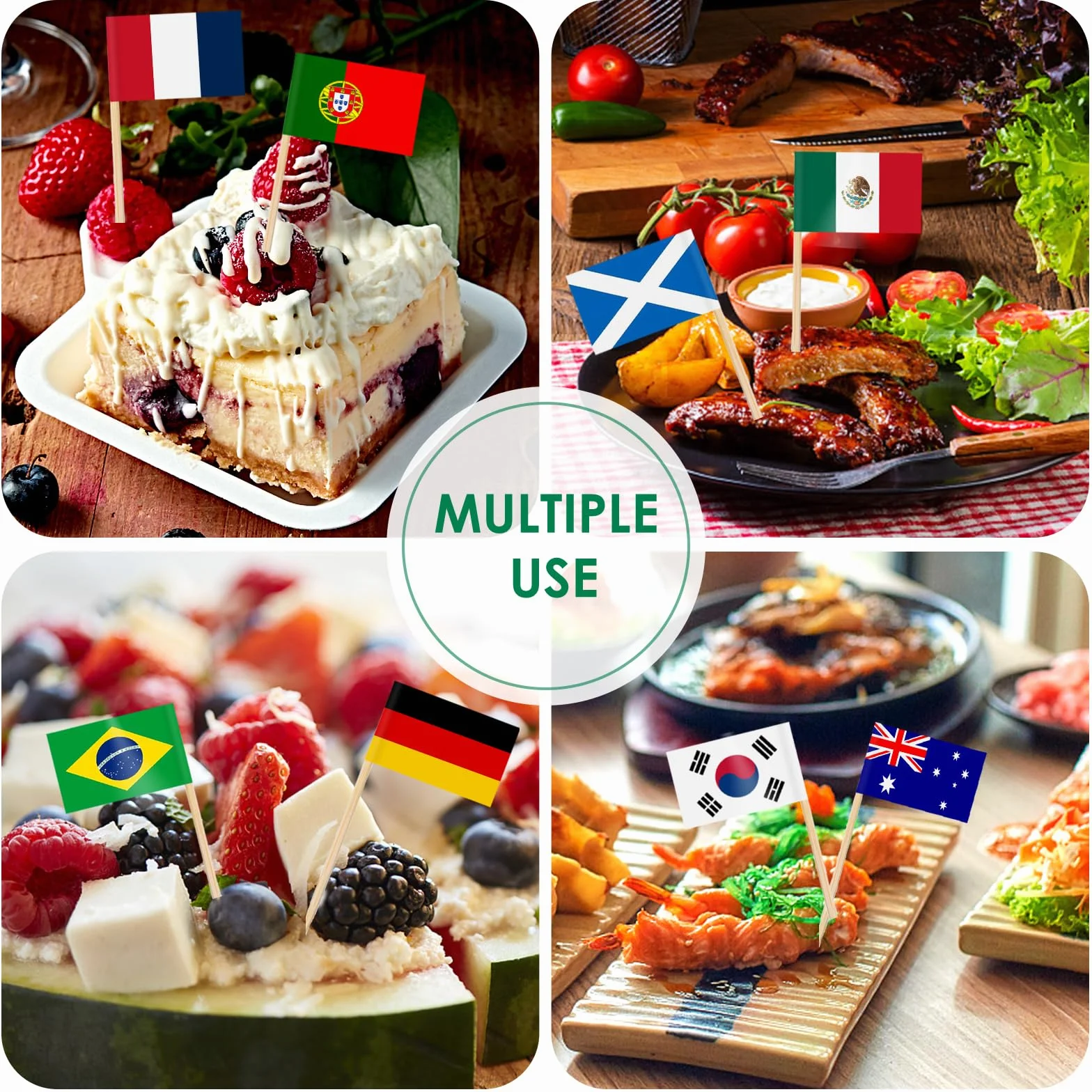 AhfuLife Palillos con Banderas del Mundo, 200 Piezas Banderas de Palillos de Dientes de 48 Países para Decoraciones de Fiesta