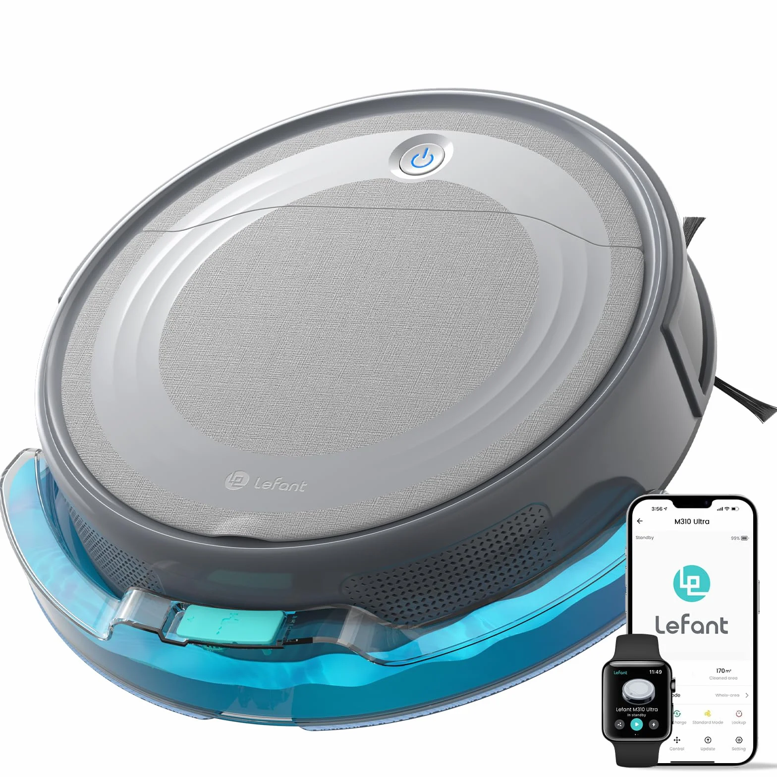 Lefant M310 Ultra Robot Aspirador y Fregasuelos 3 en 1 6000Pa 170min Mapeo Láser ToF Evasión Obstáculos PSD WiFi Alexa Gris