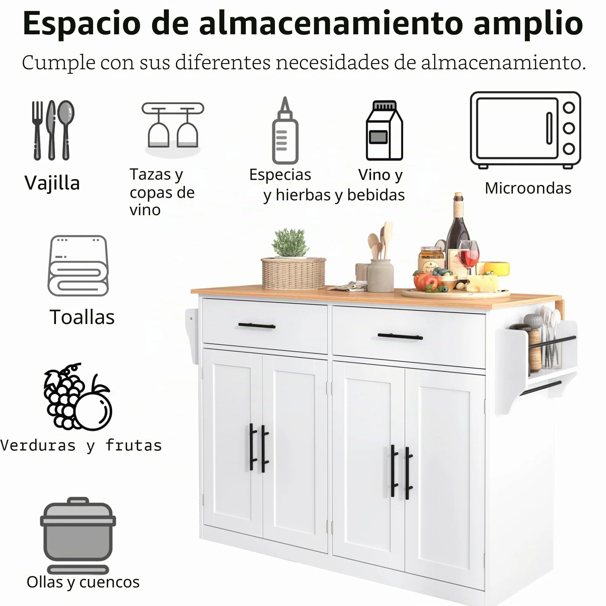 Isla de Cocina Armario de Cocina con Encimera con Tablero Plegable, 120 x 46 (70) x 91 cm, con Ruedas y Patas de Madera Intercambiables, Independiente, Azul Cielo, Moderno