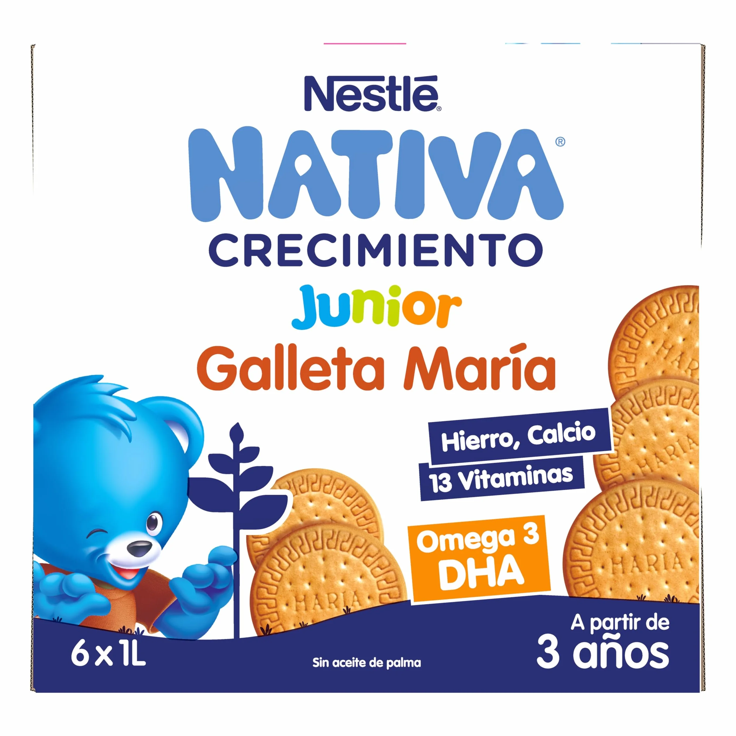 NESTLÉ NATIVA Crecimiento JUNIOR Galleta Leche crecimiento líquida para niños 36 meses pack 6